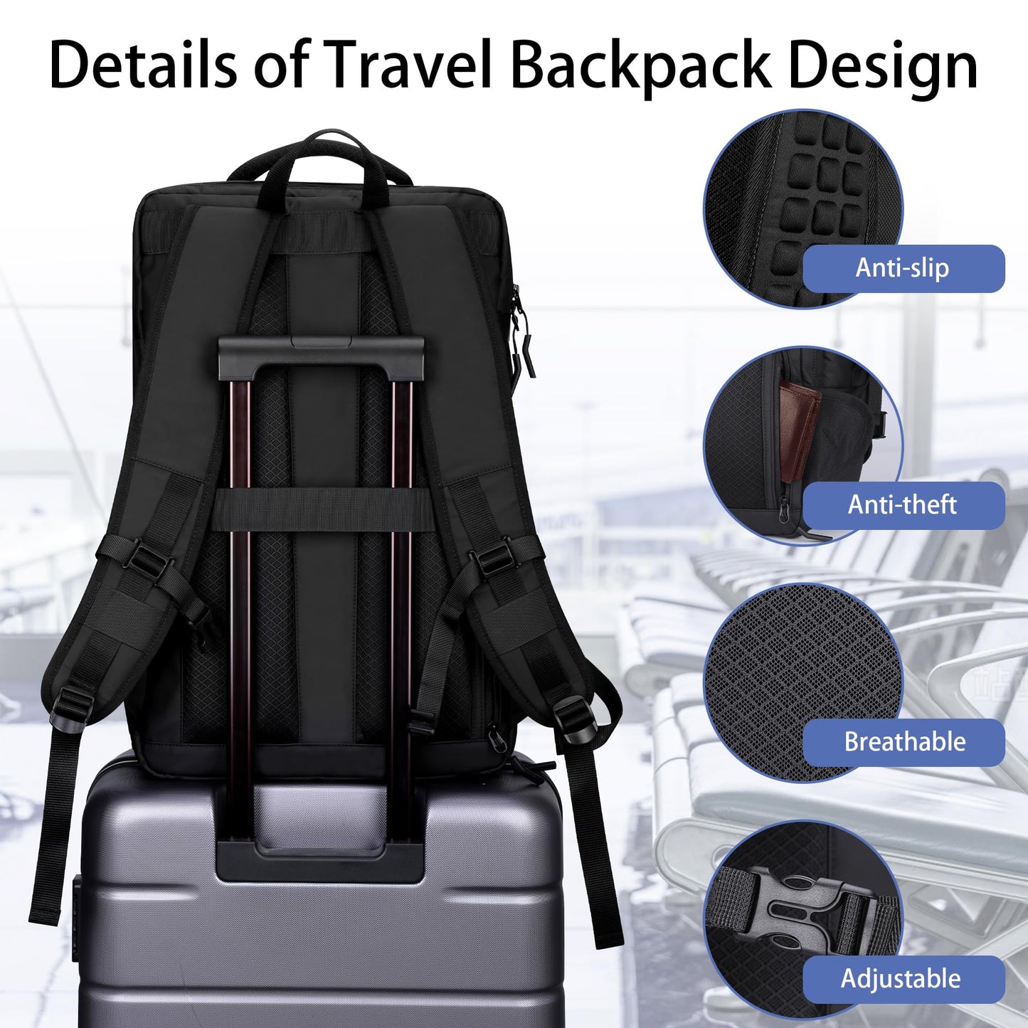 HOMIEE Travel Backpack 40L Business Backpack, Water-Resistant Cabin Bag TSA Friendly Flight Approved Carry-on 17.3 Inch Laptop Backpack with Shoe Compartment for Travel Weekender Trip Hiking, Black