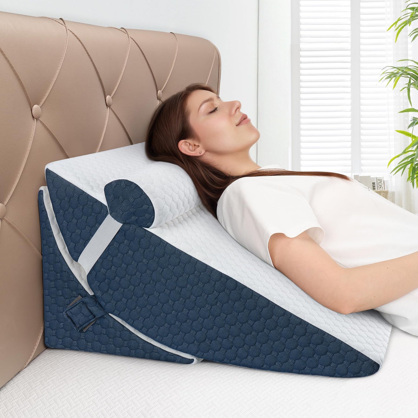 Bed Wedge Pillow for Sleeping, Adjustable 7 &12 Inch Foam Wedge Pillow for Post Surgery, Elevated Triangle Pillow for Acid Reflux, Back Pain Relief, Leg Support，3pack