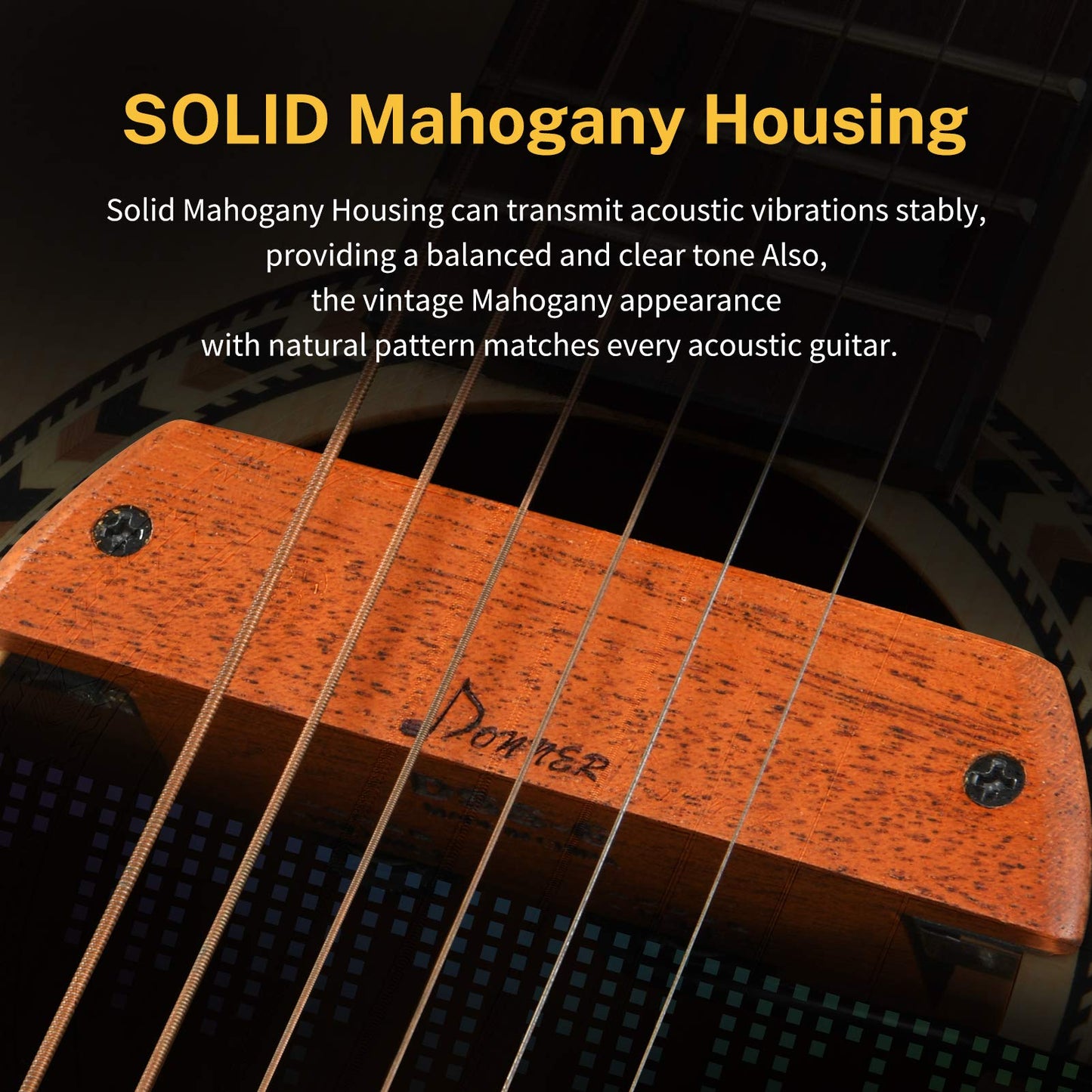Donner Acoustic Guitar Pickup, Acoustic Pickup DSS-6 Passive Guitar Pickups Mahogany Soundhole Pickup with Humbucker Volume Tone Control