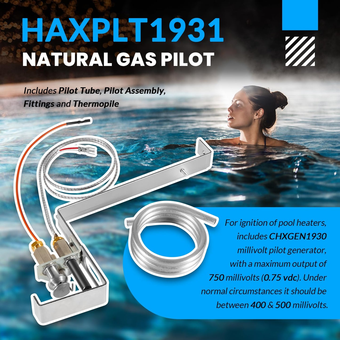 usvehj HAXPLT1931 Natural Gas Pilot Assembly Kit - fit for Hayward H-Series Millivolt ED1 Style Natural Gas Pool Heater, for H1501C, H2001C, H2501C, H3001C, H3501C, H4001C, H400P1C