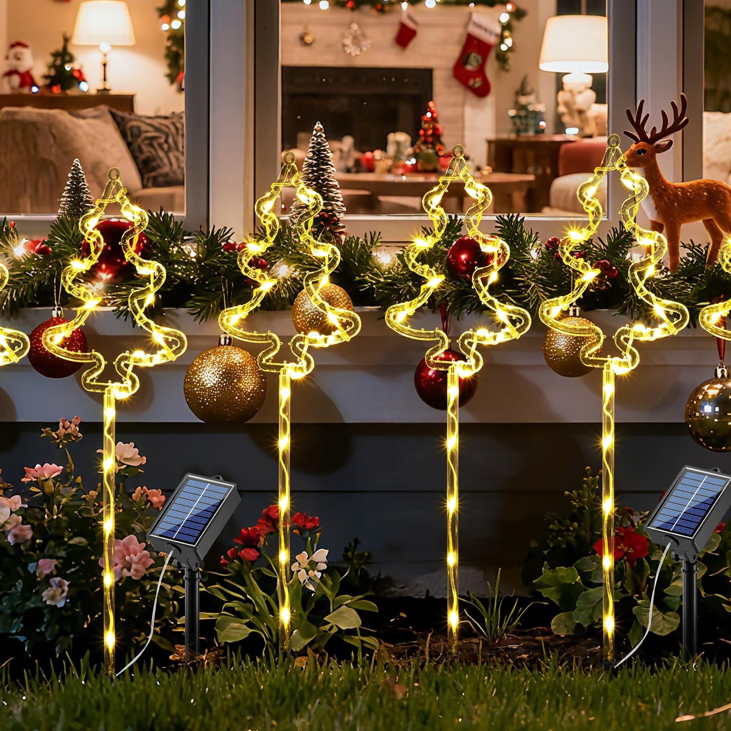 6 Packs Christmas Tree Solar Garden Lights with 8 Light Modes, 21.65 Inches Tall Christmas Outdoor Garden Light with 20 LEDs Each, Solar Outdoor Xmas Decor for Garden, Path, Patio (Warm White)