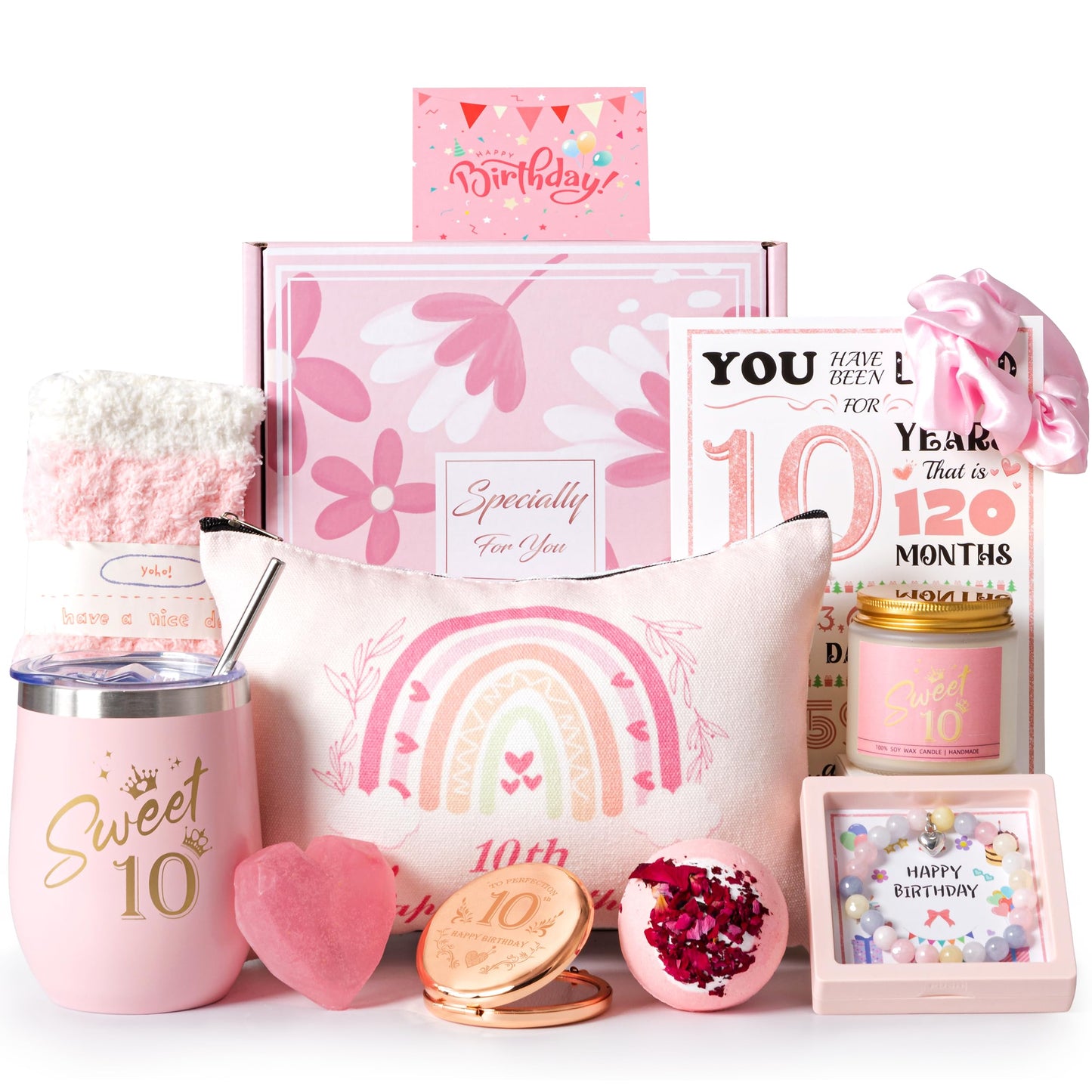 10th Birthday Gifts for Girls,Happy 10th Birthday Gift Ideas Set for Her,Cute Unique Turning to 10 Year Old BD Bdy Basket Presents Box for Niece,Best Friend, Sister, Daughter,Bestie