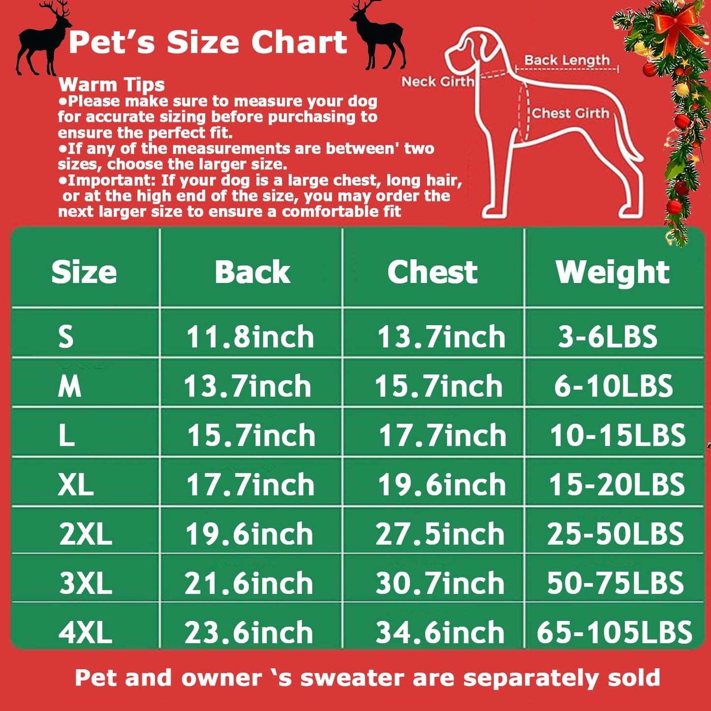 MuYaoPet Family Matching Dog and Owner Clothes Outfits,Christmas Pet Cat Sweater Costume for Small Medium Extra Large Dogs/Women/Men-Dog and Owner Matching Sweaters Separately(Only for Pet, Pet 4XL)