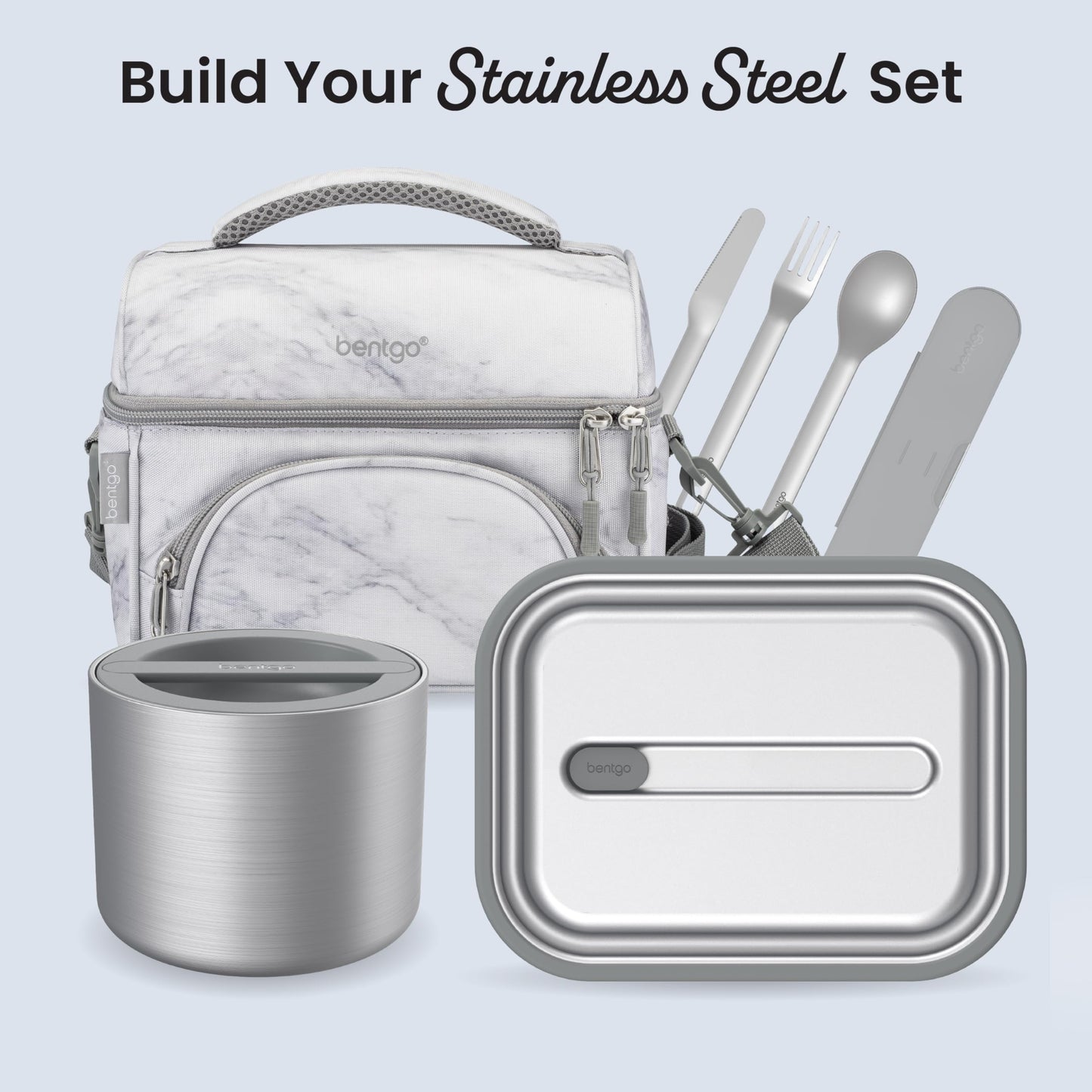 Bentgo Stainless Insulated Food Container - 2.4 Cups (19 oz), Triple-Layer Insulation, Vacuum Seal, Leak-Proof, Built-In Handle, Wide Opening, Premium Stainless Steel, for Cool/Warm Foods (Steel)