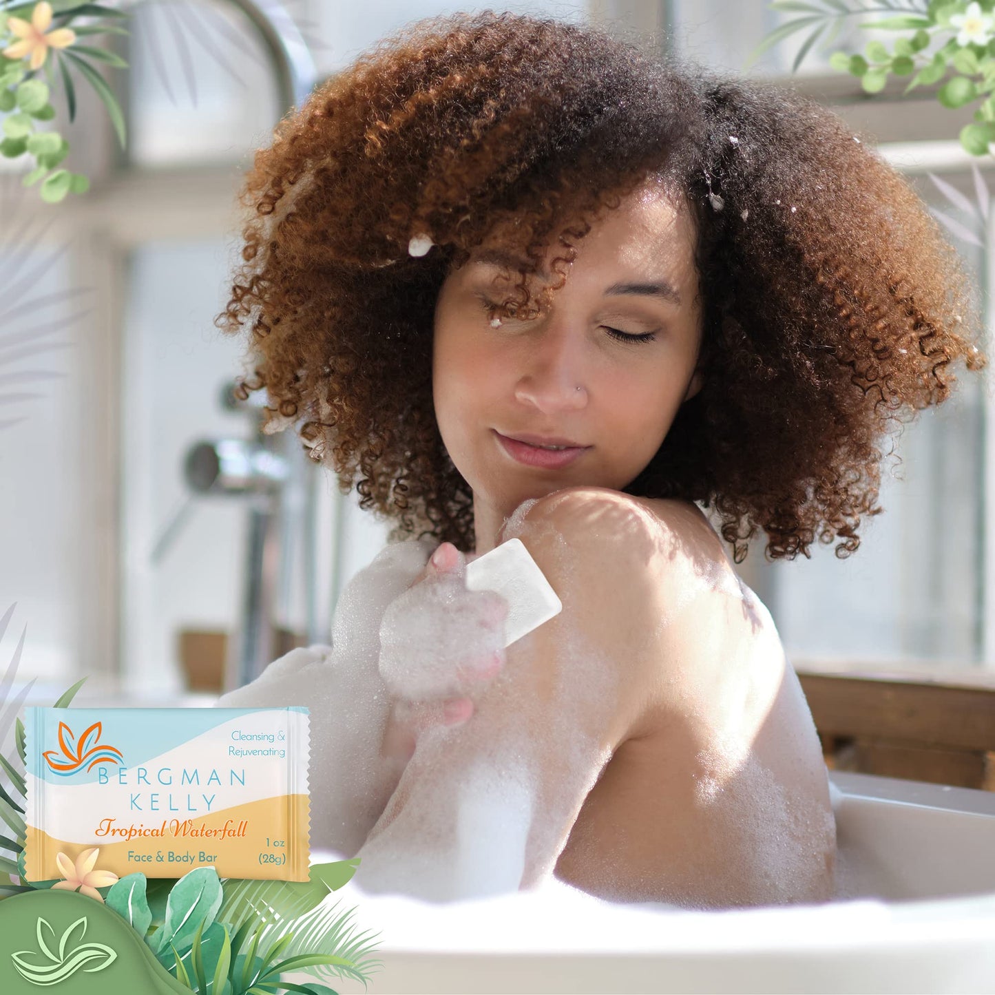 Bergman Kelly Hotel Toiletries Bundle - Tropical Waterfall, 1 oz each, 100 Pcs - 4-Piece Set: 25 Rectangular Bar Soap, 25 Shampoo, 25 Conditioner & 25 Body Lotion - Bulk Mini Guest Amenities