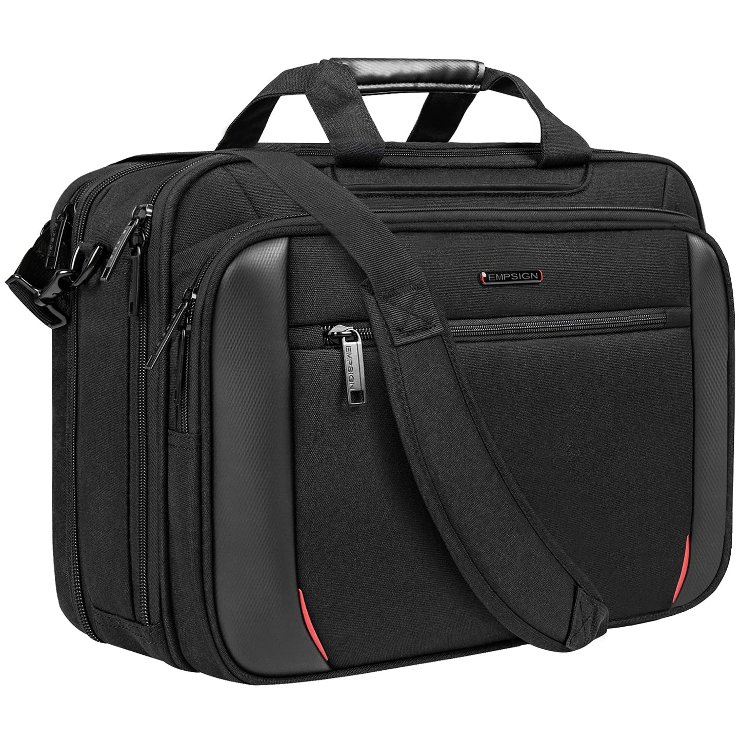 EMPSIGN Laptop Case Briefcase, 17.3 Inch Laptop Bag Expandable Messenger Bag for Men & Women Water Repellent, RFID Blocking Shoulder Bag Canvas Bag for Work, Business Commute Travel School-Black