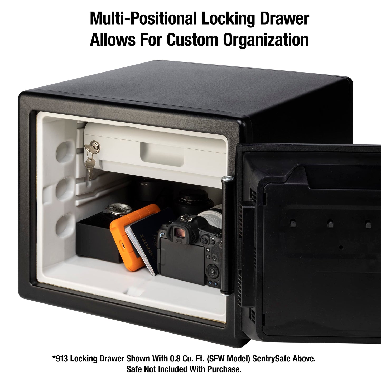 SentrySafe Locking Drawer for SFW082 and SFW123 Fireproof and Waterproof Safes, Multi-Positional Shelf Accessory for 0.8 and 1.2 Cubic Feet Safes, 913