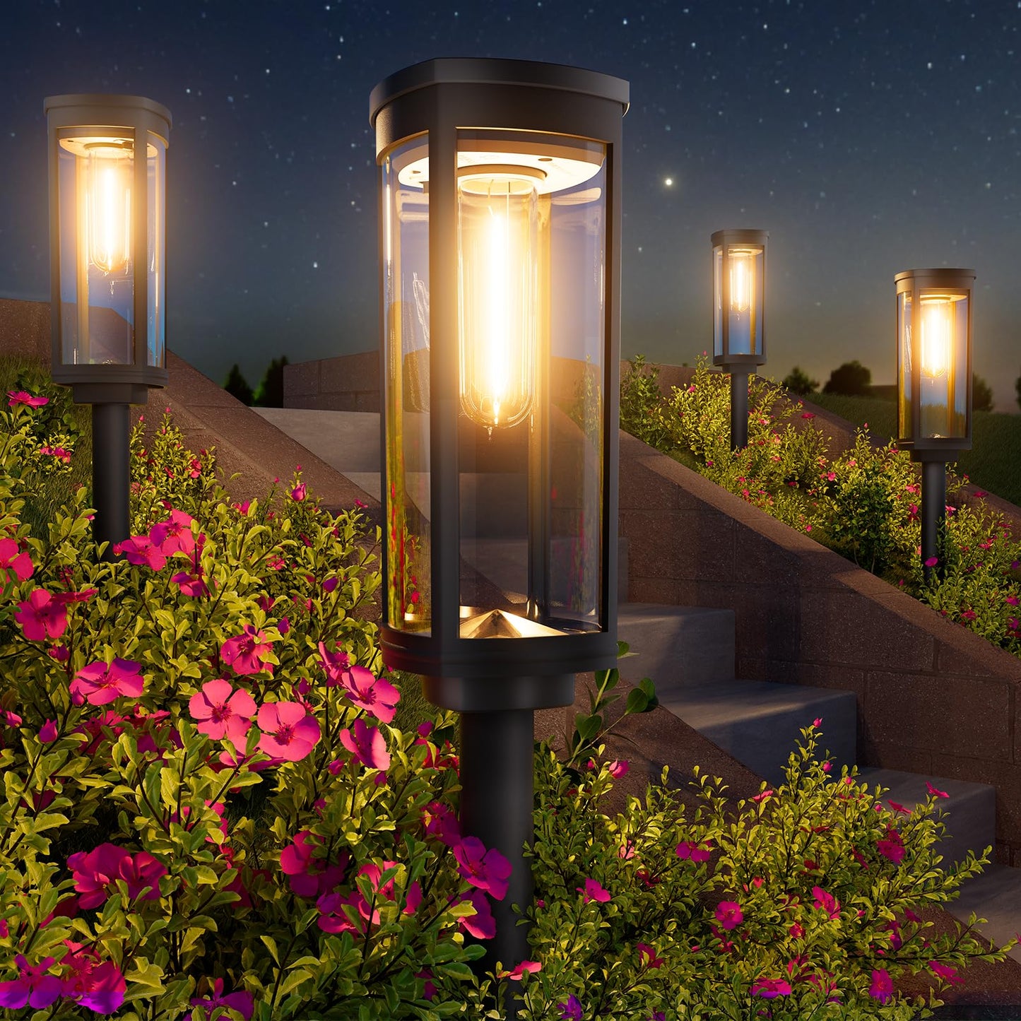 BITPOTT Solar Pathway Lights Waterproof, Solar Garden Decorative Landscape Lights for Walkway Driveway Lawn Patio Side Walk Yard Decor (Warm White, 4 Pack)