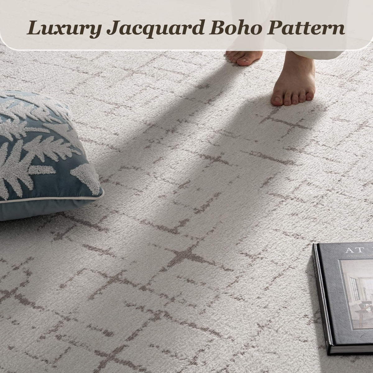 Area Rug for Living Room Rug-Carpet 5x7 Bedroom Rugs Textured Tufted Jacquard Modern Neutral Soft Washable Luxury Rug for Dining Room Nursery Non Slip Beige