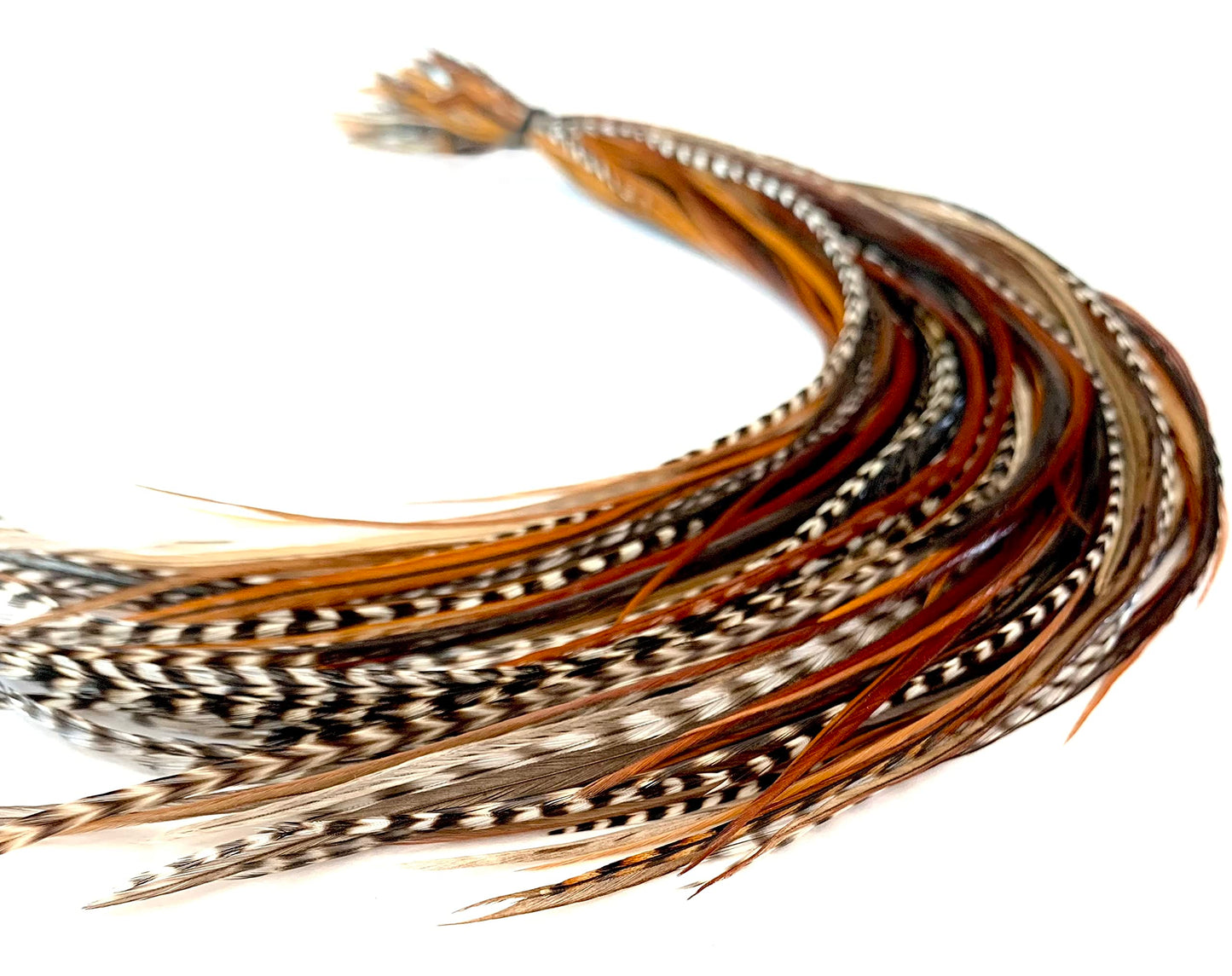 21 Natural Color Hair Extensions – 9”–14” Long – DIY Rooster Kit with 20 Micro-Link Beads – 100% Real Feathers – Eye-Catching Boho Style