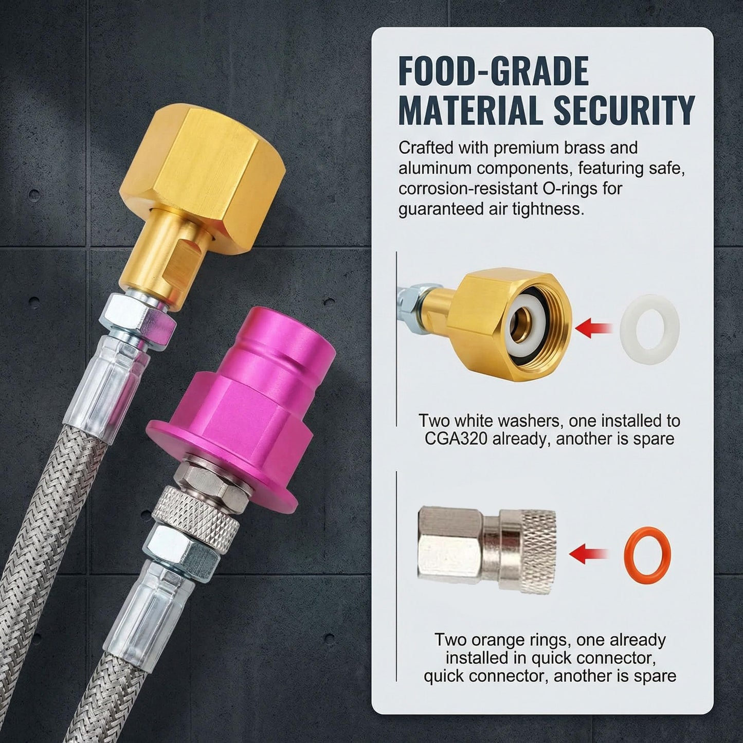 Soda Terra Machine Co2 Adapter Quick Connector Stainless Steel Hose Compatible with Terra DUO Art Gaia Soda Series (60inch)