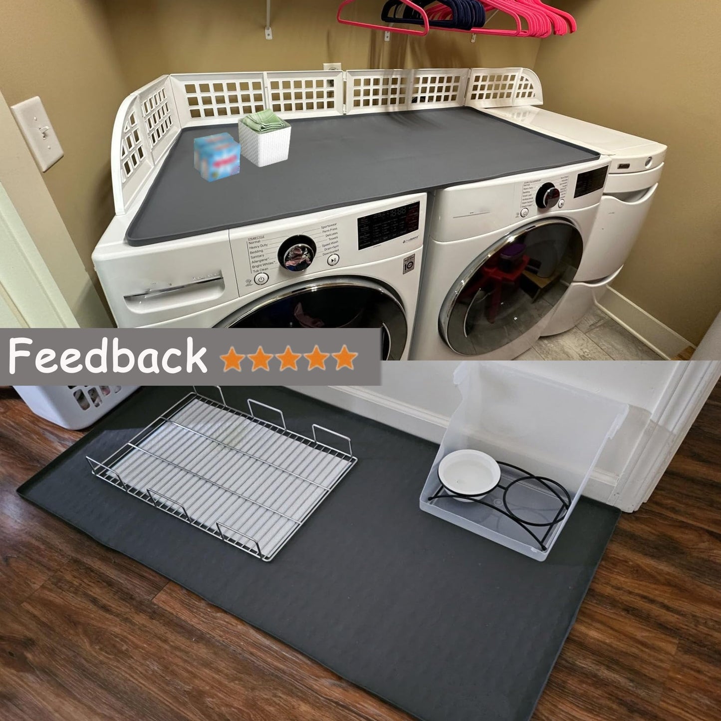 54" x 27.5" Washer and Dryer Covers for The Top, Large Non Slip Silicone Mat for Washing Machine and Dryer Top Protector, with Cleaning Sponge，Dust-Proof Washer Cover Pad Laundry Room Kitchen Home