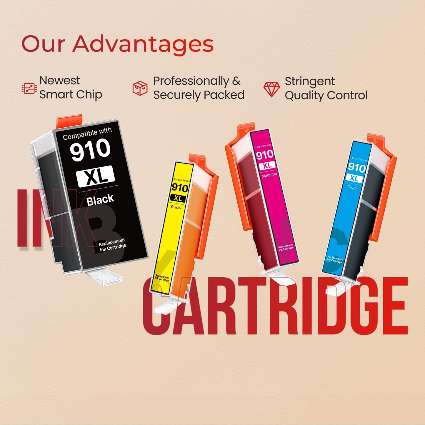 ejet 910XL Ink Replacement for HP 910XL Ink Cartridges Combo Pack with HP 910 Ink HP910XL HP910 Work for OfficeJet Pro 8020 8025 8028 8035 OfficeJet 8010 8015 8018 8022 Printers, Black and Color