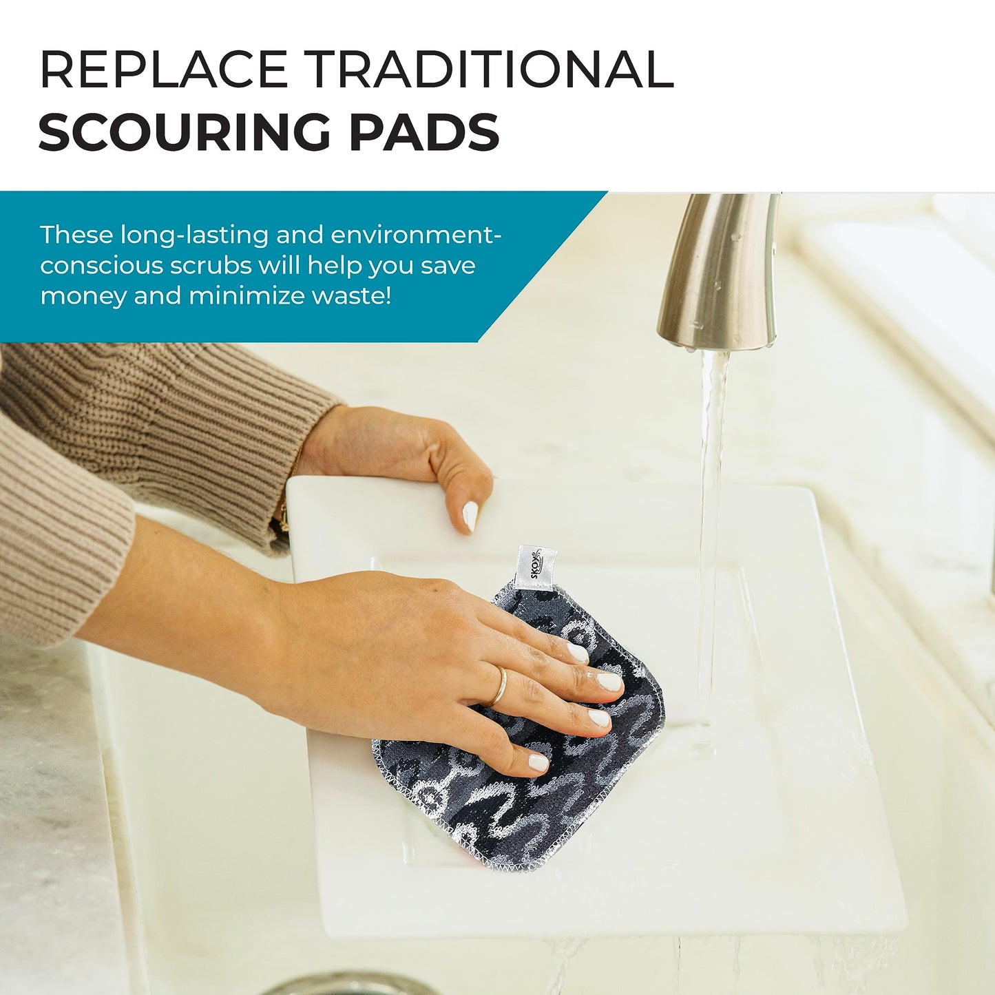 Skoy Scrub, 8-Pack Reusable, Non-Scratching Dish Scrubber for Kitchen and Household Cleaning, Planet-Friendly, Dishwasher Safe Soft Scrub, Monochromatic Colors