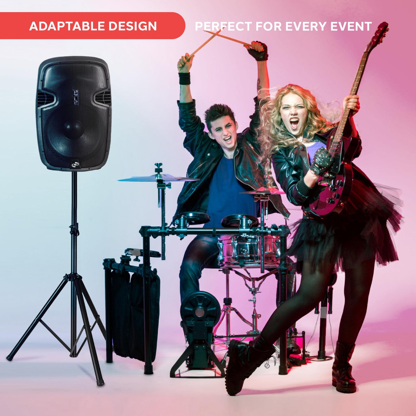 PYLE Speaker Stand - Universal Speaker Stand, Very Stable Non-Slip Tripod Base, Telescoping Height Adjustable 42” to 70”, Weight Capacity 130lbs, w/ 35mm Compatible Insert- for On Stage or Studio Use