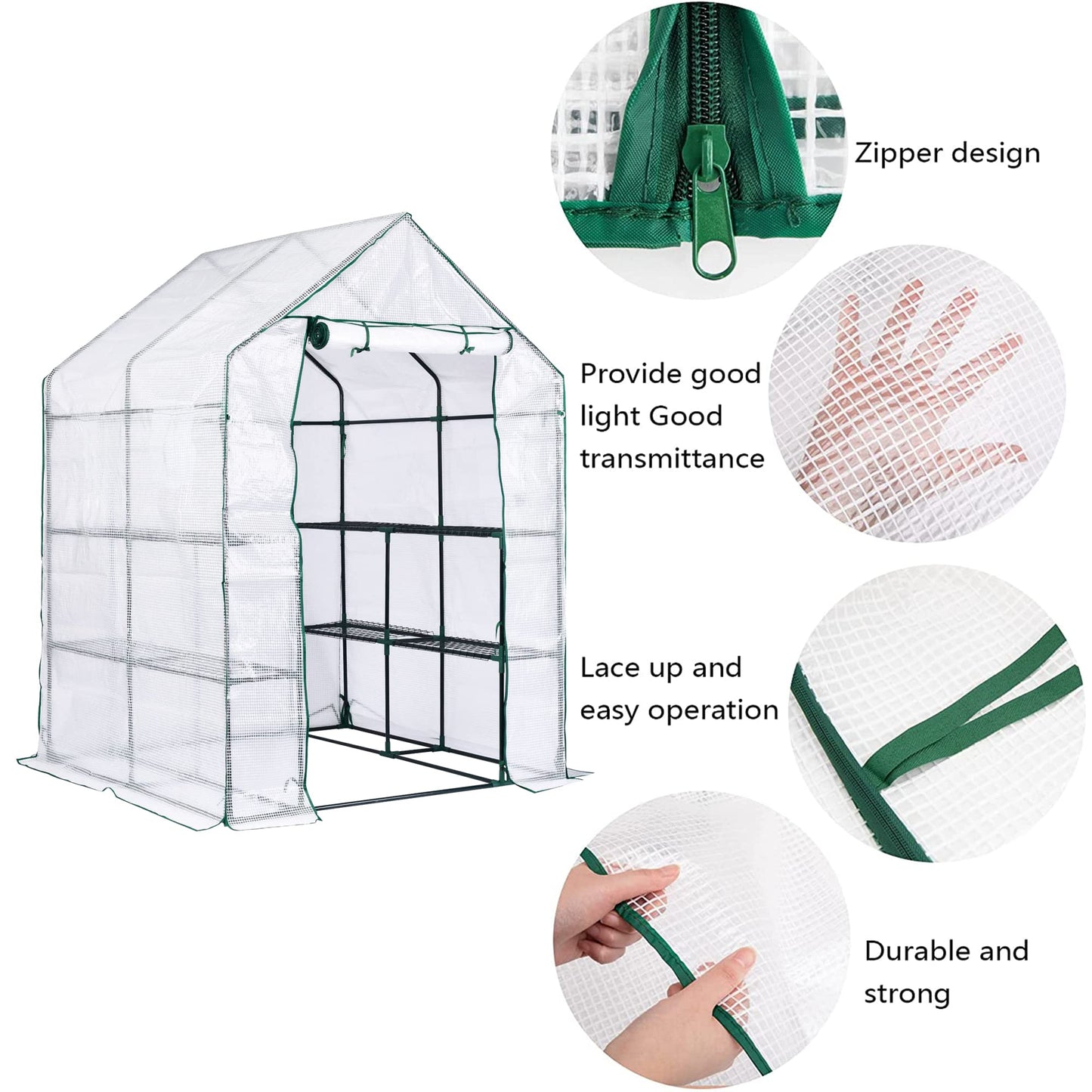 56x56x76in Walk-in Greenhouse Replacement Cover with Roll-Up Zipper Door - PE Greenhouse Cover for Outdoor Plant Gardening Plants Cold Frost Protection Wind Rain Proof(Frame Not Include) (A-Style)
