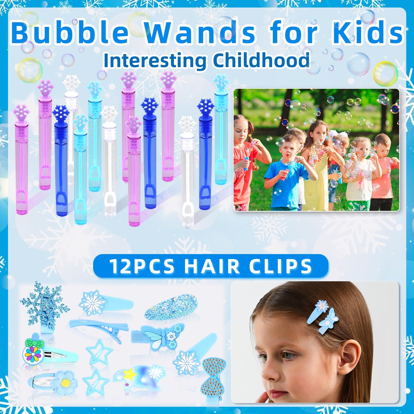 170PCS Birthday Party Favors for Girls, Snowflake Princess Theme Party Supplies - Includes Party Cups with Straws, Hairpins, Pendants, Bracelets, Stickers, Snowflake Toys, Goodie Bags