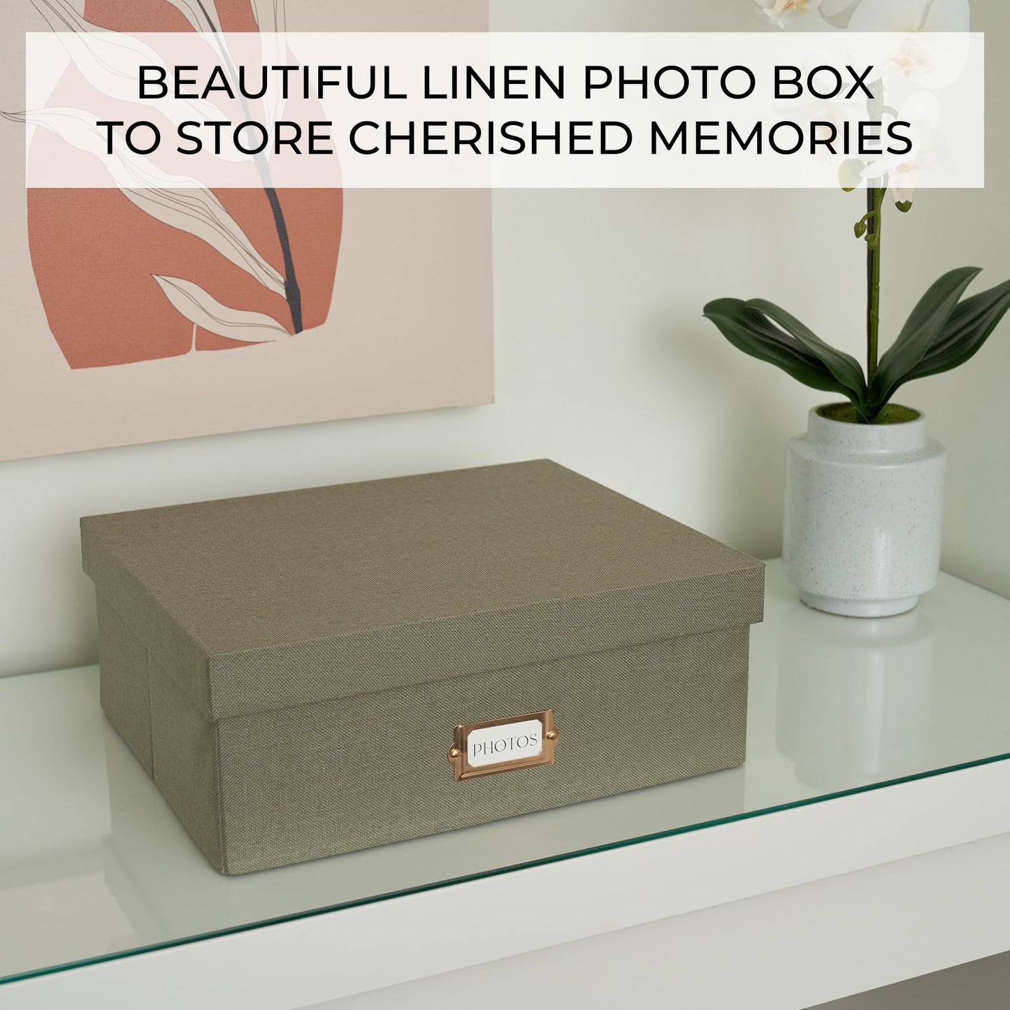 ZICOTO Decorative Photo Storage Box - Sturdy Linen Photo Organizer with Dividers is Perfect to Store Up to 1700 Pictures and 4x6 Photos - Portable Scrapbook Storage Containers with Lid