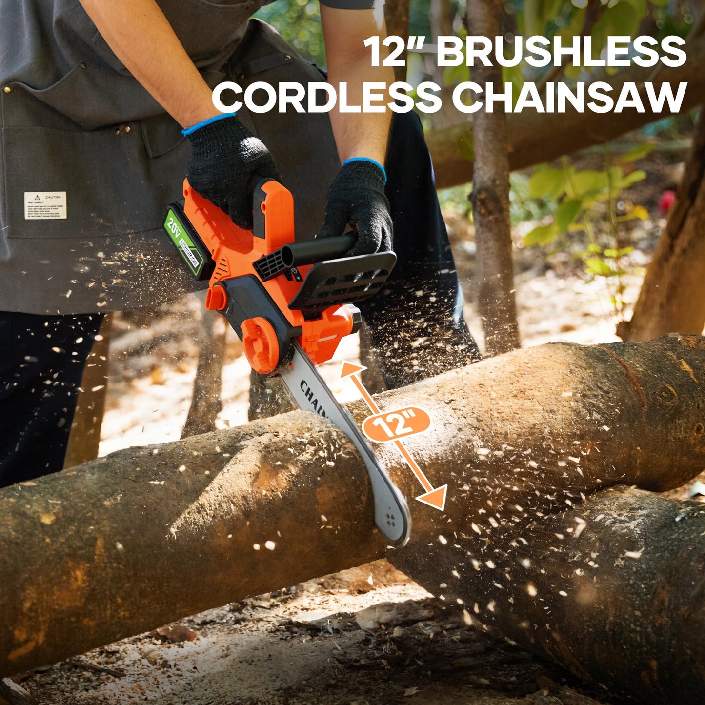 12" Brushless Chainsaw Cordless, 4.0Ah Battery Powered Chainsaw, 4500 RPM, Auto-Oil, Safety Protection, Handheld Chain Saw Cordless for Wood Cutting, Tree Trimming