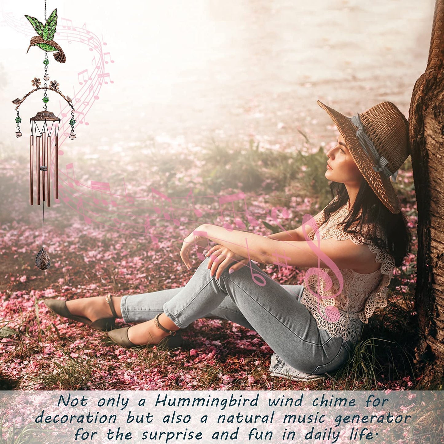 Wind Chimes - Hummingbird Wind Chimes for Outside Deep Tone 34 inches 5 Aluminum Tubes, Birthday, Memorial, Hummingbird Gifts for Mom, Grandma, Decorations for Home, Garden, Patio, Backyard