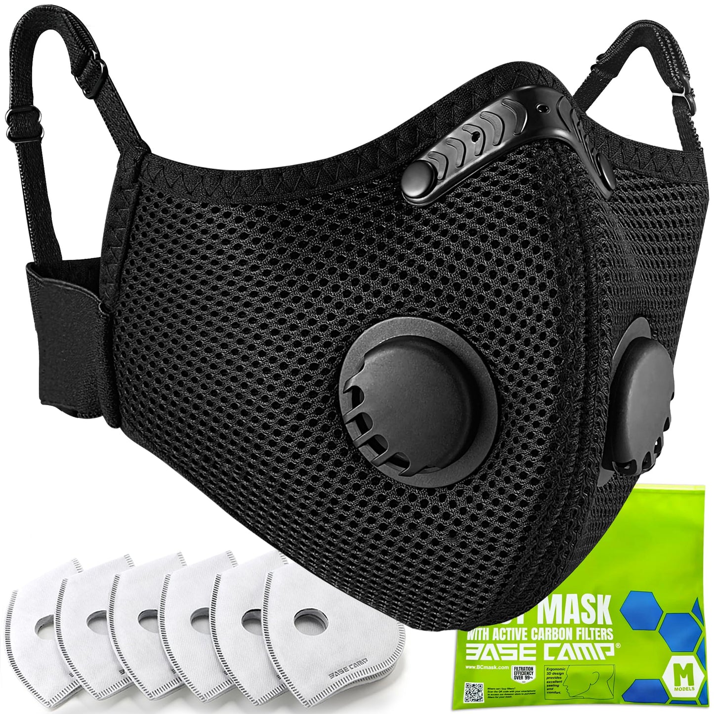 BASE CAMP Upgrade M Plus Dust Mask, Breathable Reusable Dust Face Mask with 6 Activated Carbon Filters for Woodworking Mowing