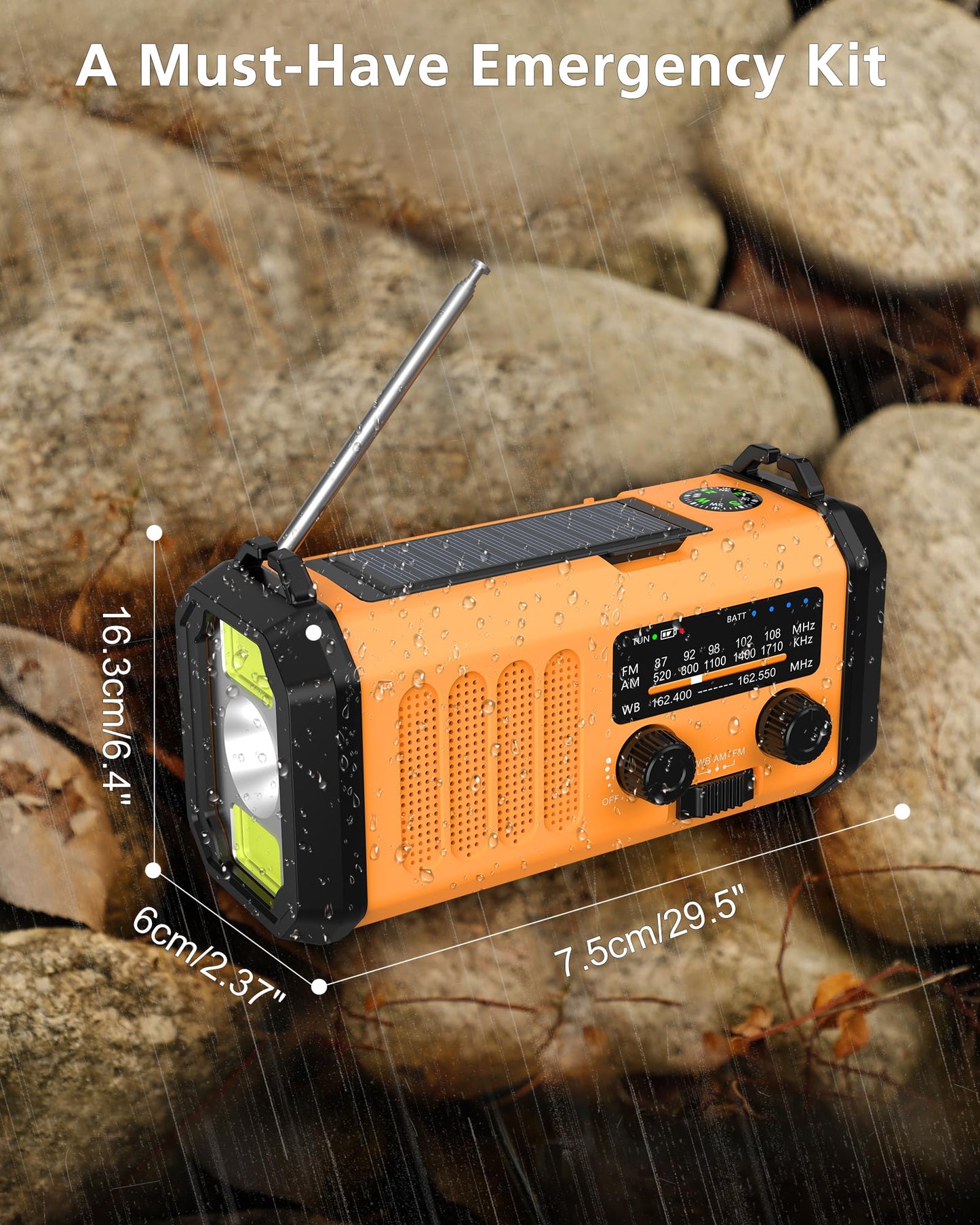 48100mWh Crank Emergency Weather Radio,Solar Hand Crank Radio,4-Way Powered Portable NOAA AM FM Radio with Phone Charger,Flashlight,Readinglamp,Compass,SOS for Outdoor Camping Hurricane Storm Survival