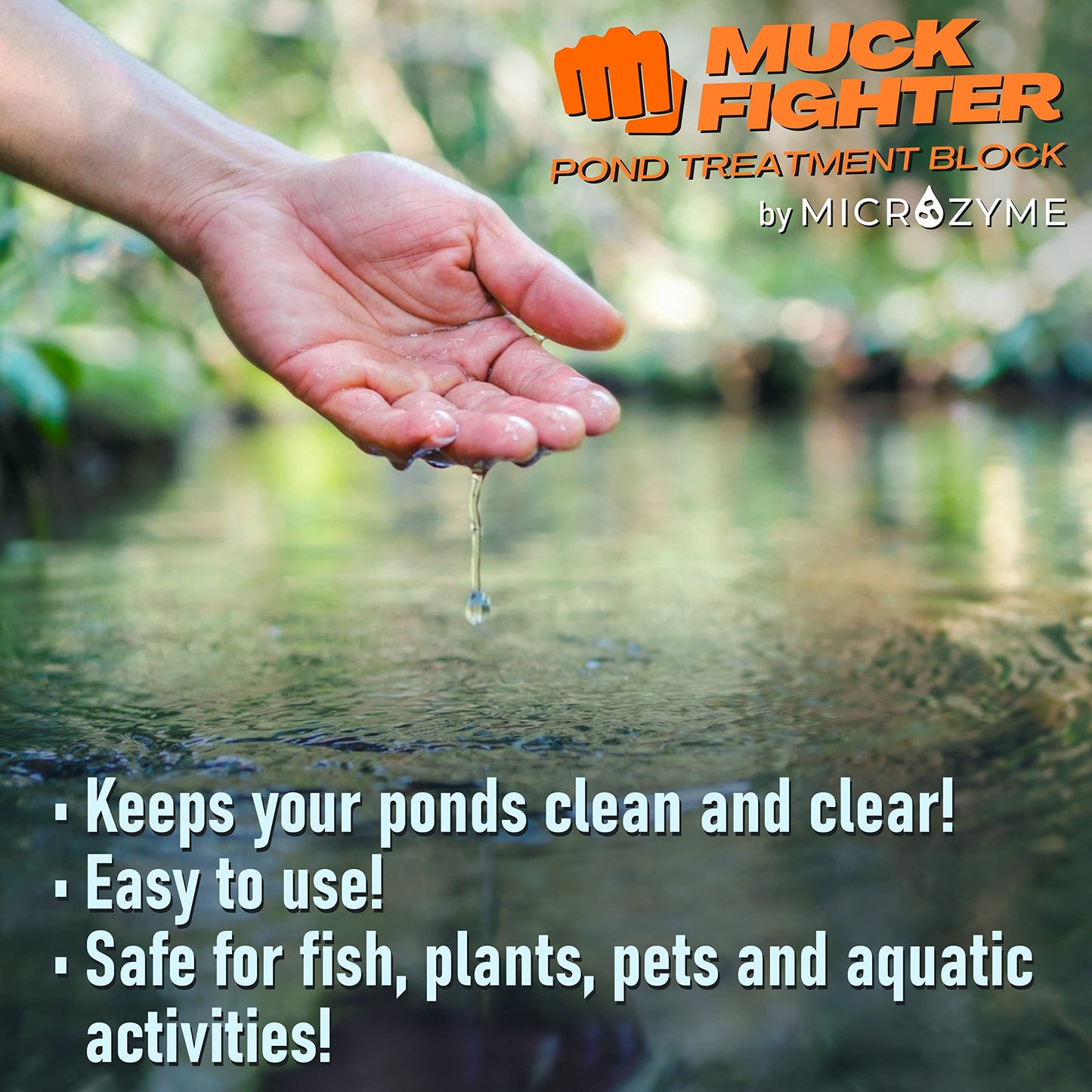 Microzyme Muck Fighter Pond Treatment Block | Lasts 30 days | Natural Pond Bacteria & Sludge Decomposing Enzymes | Water Clearing Odor Eliminating Microbes | Safe for Fish, Pets, & Recreation (1-Pack)