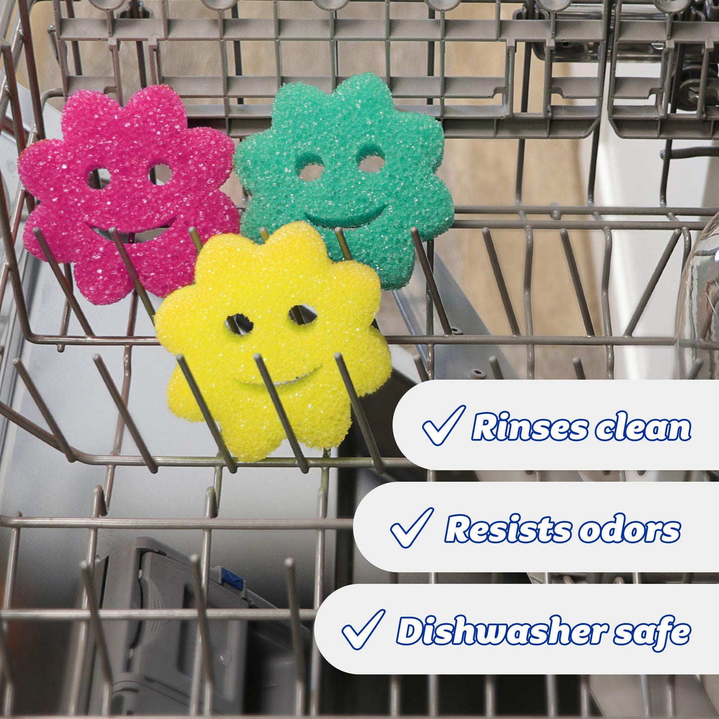Scrub Daddy Sponge Set - Scrub Mommy Power Flower Dual- Sided Sponge and Scrubber - Non Scratch Sponge for Dishes and Home, Odor Resistant, Firm in Cold Water Soft in Warm , Multi-Surface 3 ct