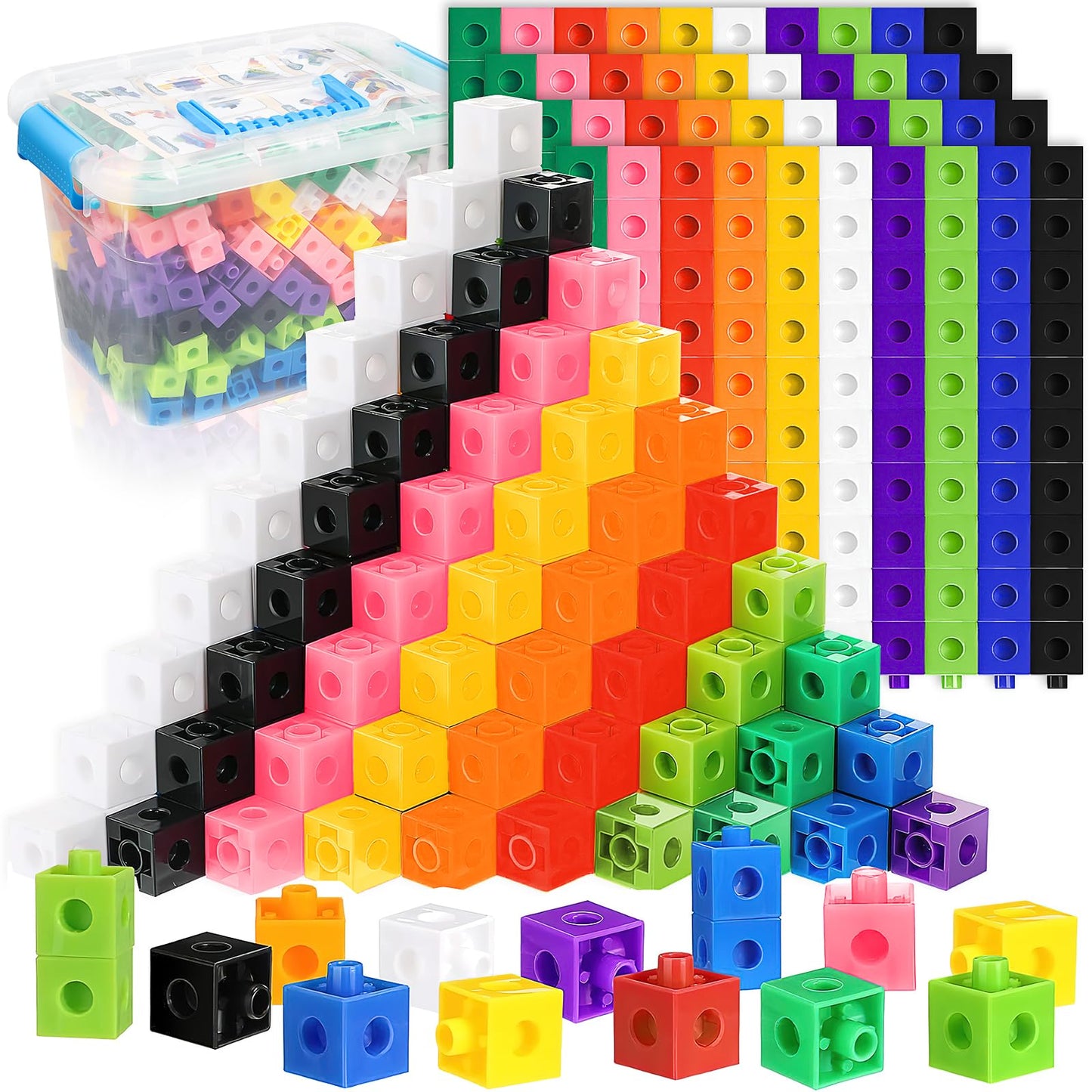 500 Pcs Math Learning Linking Cube with Storage Container Counting Cubes, Colorful Plastic Counting Blocks, Manipulatives Classroom Learning Supplies for Educational