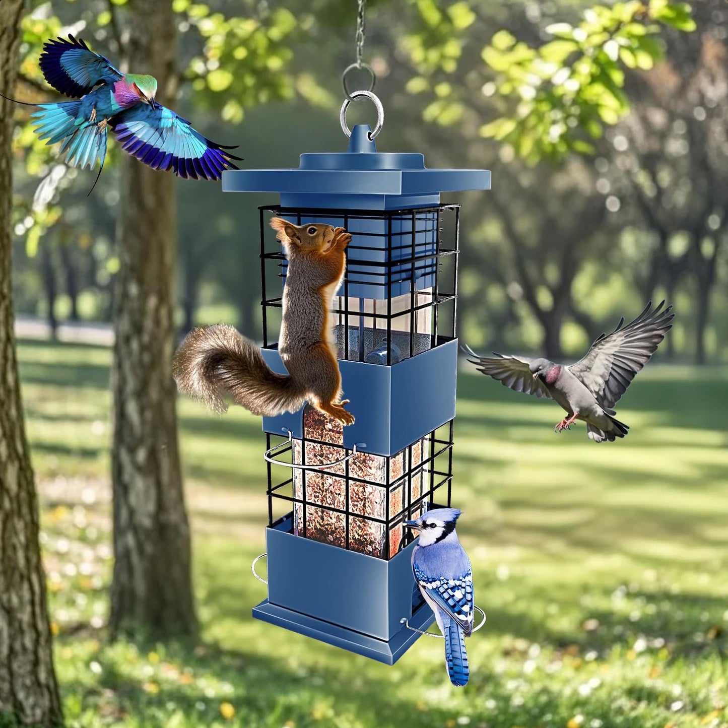 Squirrel Proof Bird Feeder, Hanging Red Bird Feeder for Outdoors, 3lbs Wild Bird Seed Feeder for Cardinal, Finch, Sparrow, Blue Jay,Outside,Garden (Red)