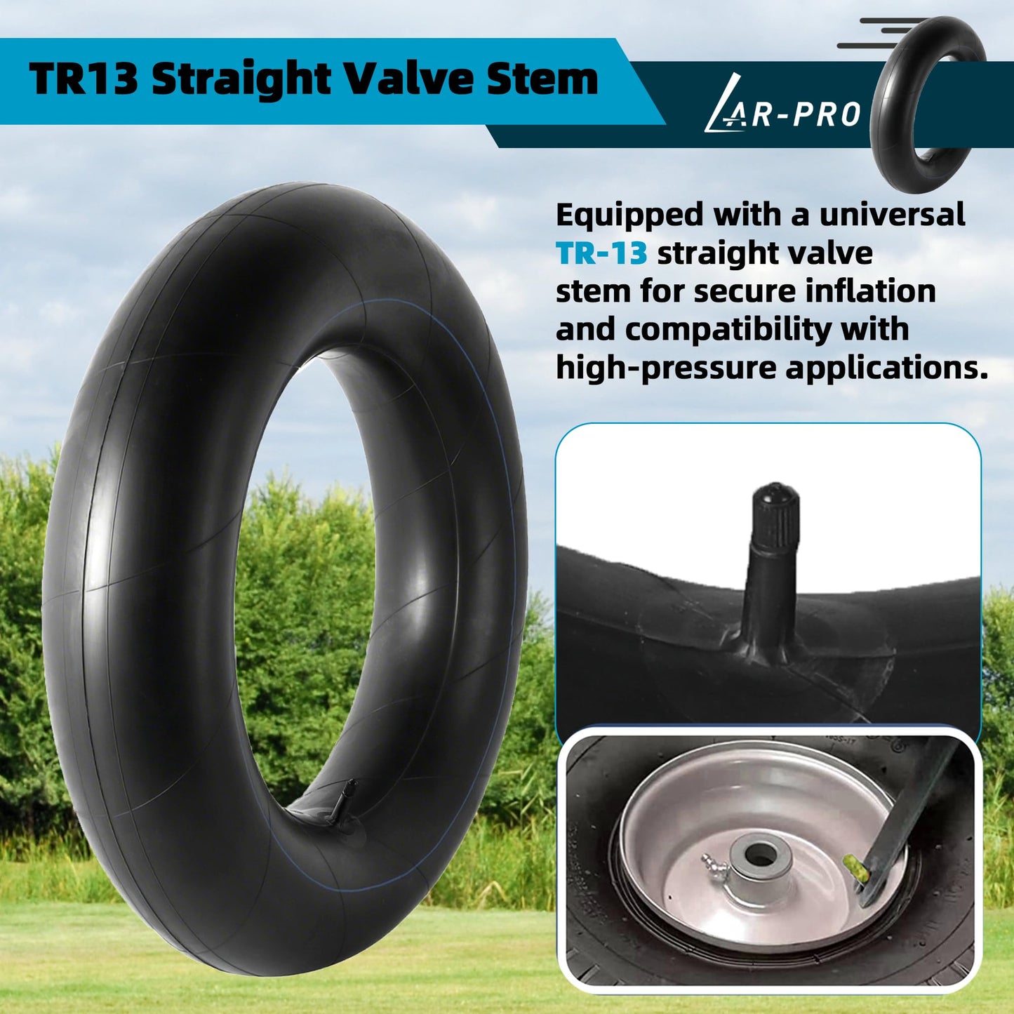 AR-PRO (2-Pack) MR14/15 Heavy-Duty Tire Inner Tubes with TR13 Straight Valve Stems fits R14" R15"- Made from Durable Butyl Rubber