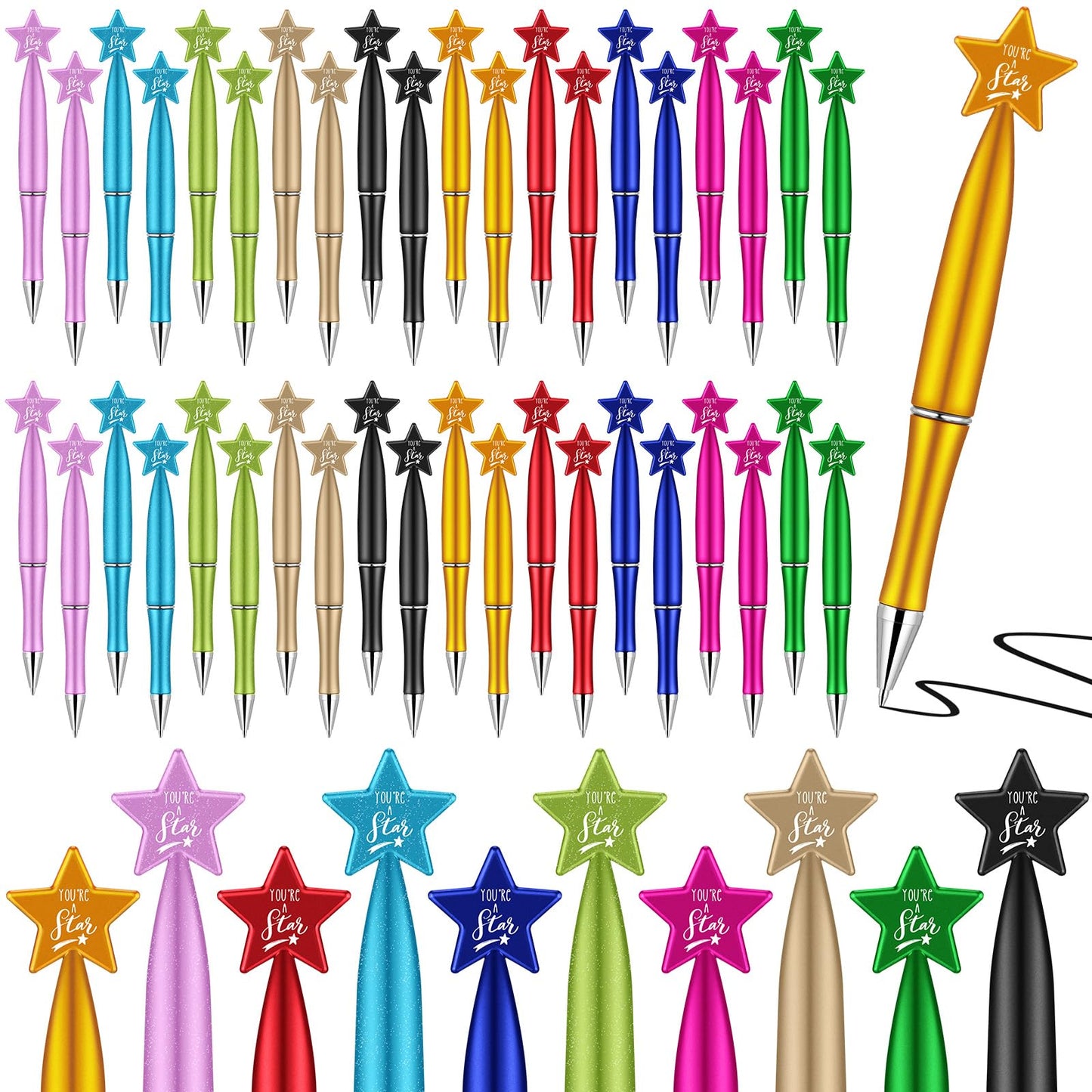 Seajan Star Pens Bulk You're a Star Ballpoint Pen Gifts for Teachers Employee Appreciation Gift for Birthday Party Team Coworker Office Home Supplies(100 Pcs)
