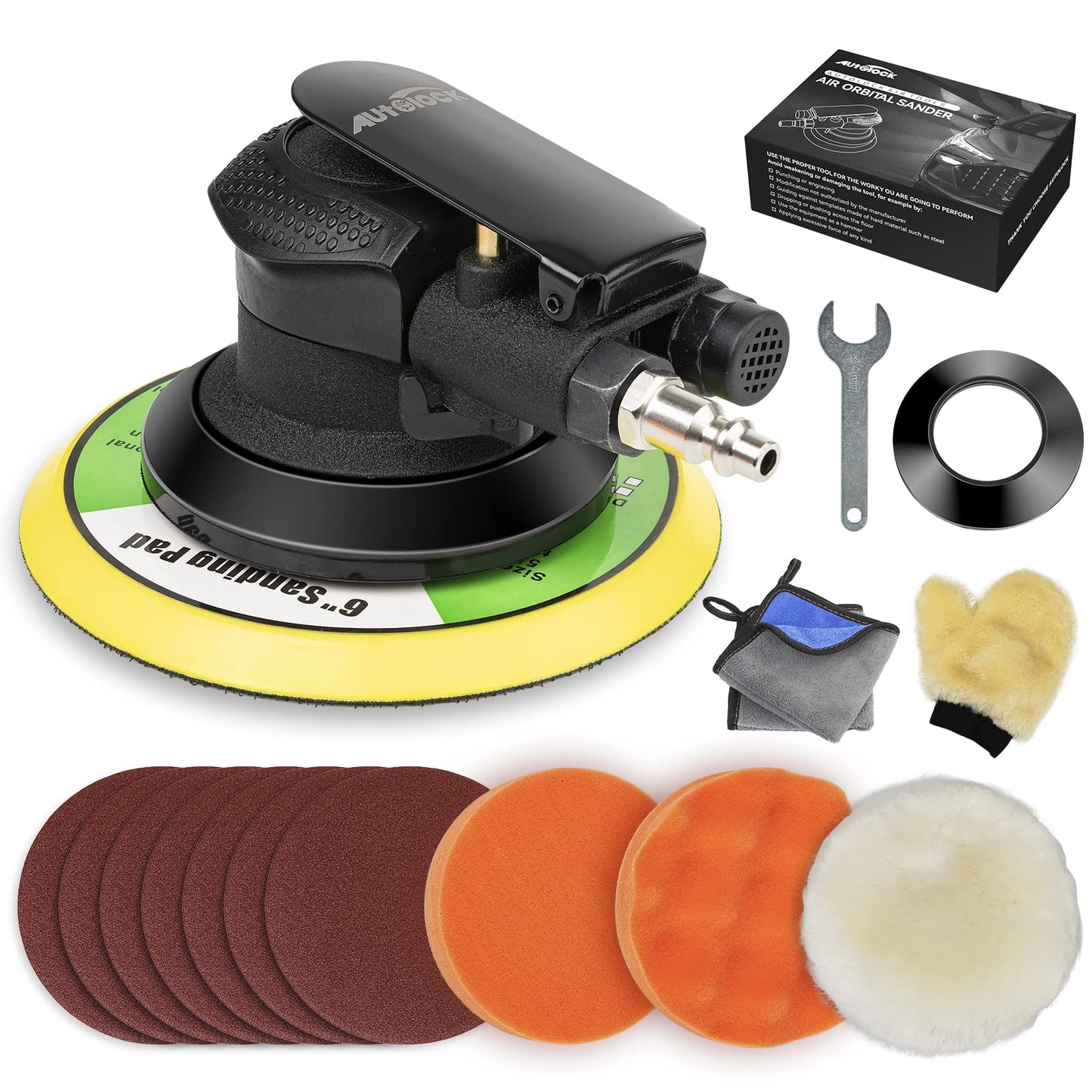 Autolcok 6 Inches Air Random Orbital Sander, Pneumatic Palm Car Sanders for Wood Polisher Metal,and Auto Body Work, Da Sanders, Dual-Action Sander