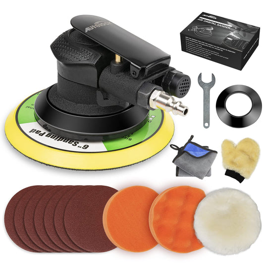 Autolcok 6 Inches Air Random Orbital Sander, Pneumatic Palm Car Sanders for Wood Polisher Metal,and Auto Body Work, Da Sanders, Dual-Action Sander