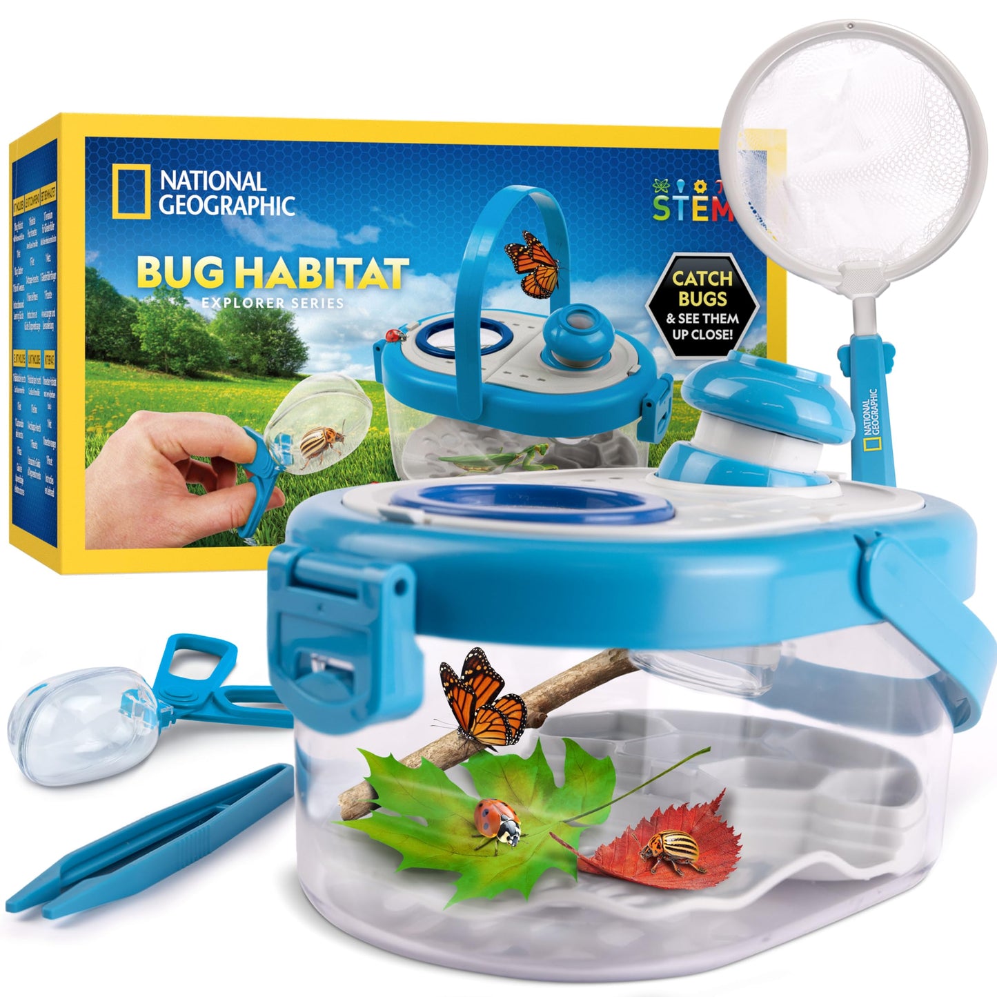 National Geographic Bug Catcher Kit for Kids - Kids Bug Catching Kit with Net, Habitat with Magnified Viewers, Tweezers, Bug Catcher & More