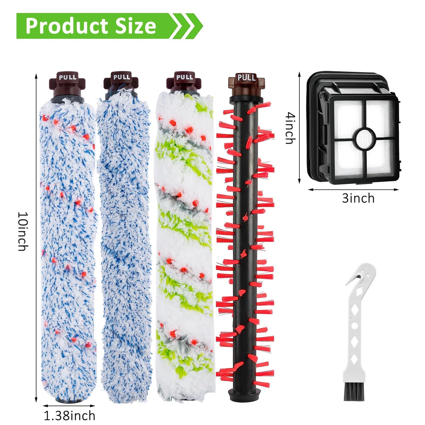 Replacement Parts for Bissell CrossWave 1785 2306 2551 Series Wet Dry Vacuum Cleaner,1785A 2306A Replacements 1 x Pet & 2 x Multi Surface & 2 x Wood Floor & 1 x Area Rug Brush Rolls & 3 x 1866 Filters