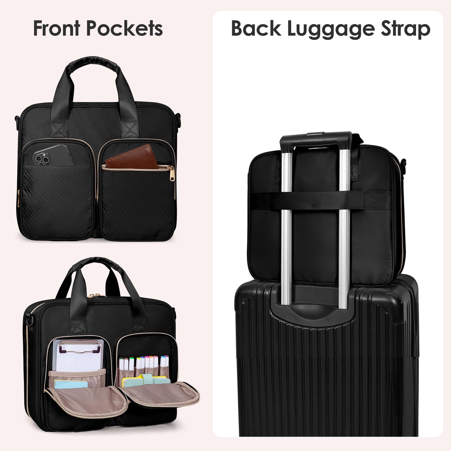 Prokva 3 Ring Zipper Binder, 2 Inch Ring Binder Organizer Bag with Shoulder Strap Fits 13 Inch Laptop and 500 Sheets, Black(Empty Bag Only)