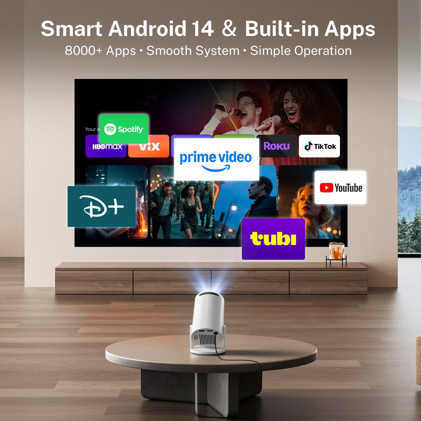 LYNCAST Mini Projector Portable Small Projecteur Portatif [Built-in Apps & 2026 Upgraded] Smart Movie Projector with WiFi 6 and Bluetooth 5.4 Auto Keystone, Compatible with HDMI/USB/iOS HY300Pro+