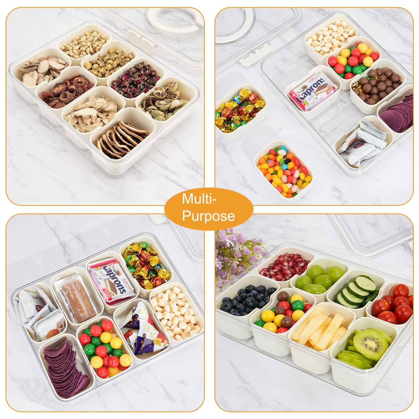 BETA SPACE Snack Box Containers, Divided Serving Tray with Lid, Veggie Tray Snackle Box Charcuterie Board with Lid,8 Inside Containers (2 Pack)
