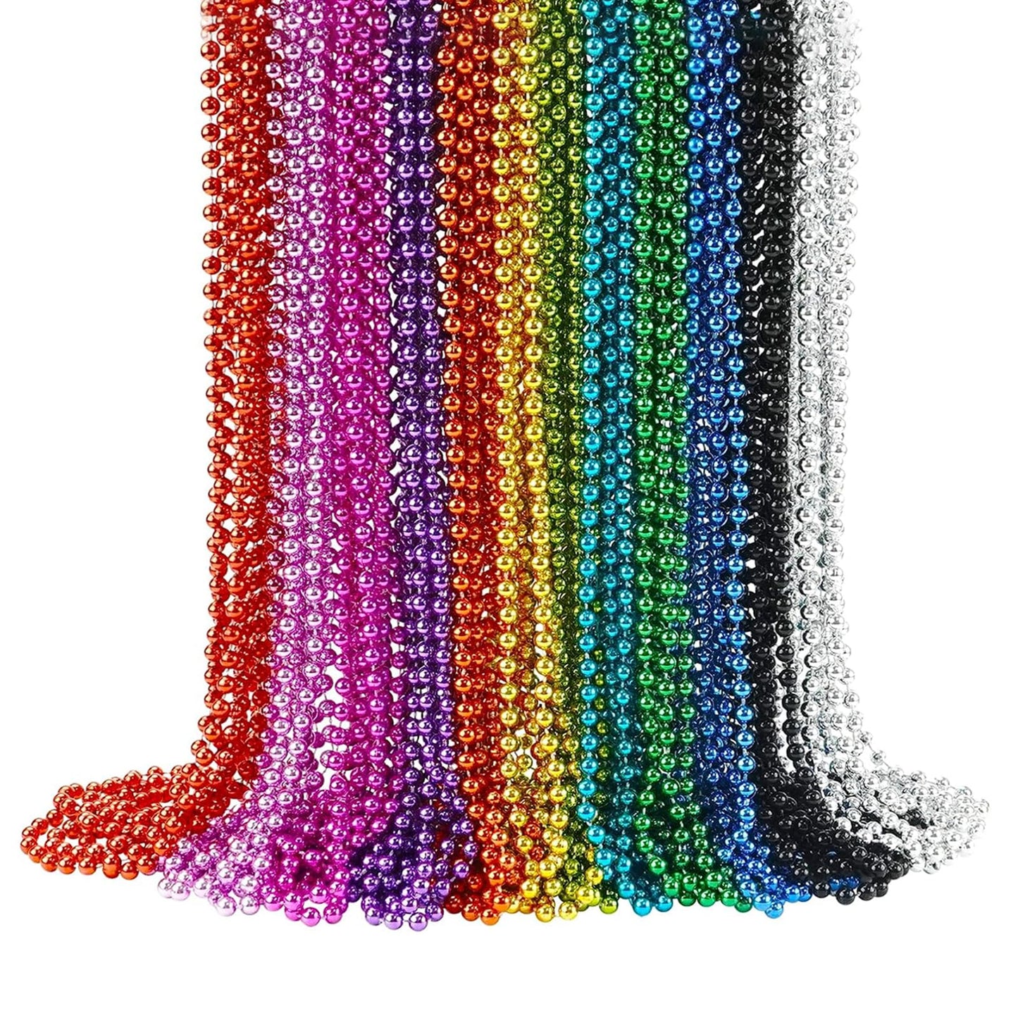 96 PCS Mardi Gras Beads, Metallic 12 Kinds of Bead Necklace Party Favors, 33" Mardi Gras Necklace Women Men Stuff, Festival Parade Throw Accessories for Wedding Birthday Celebrations Decorations