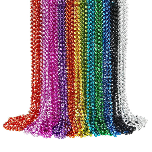 96 PCS Mardi Gras Beads, Metallic 12 Kinds of Bead Necklace Party Favors, 33" Mardi Gras Necklace Women Men Stuff, Festival Parade Throw Accessories for Wedding Birthday Celebrations Decorations