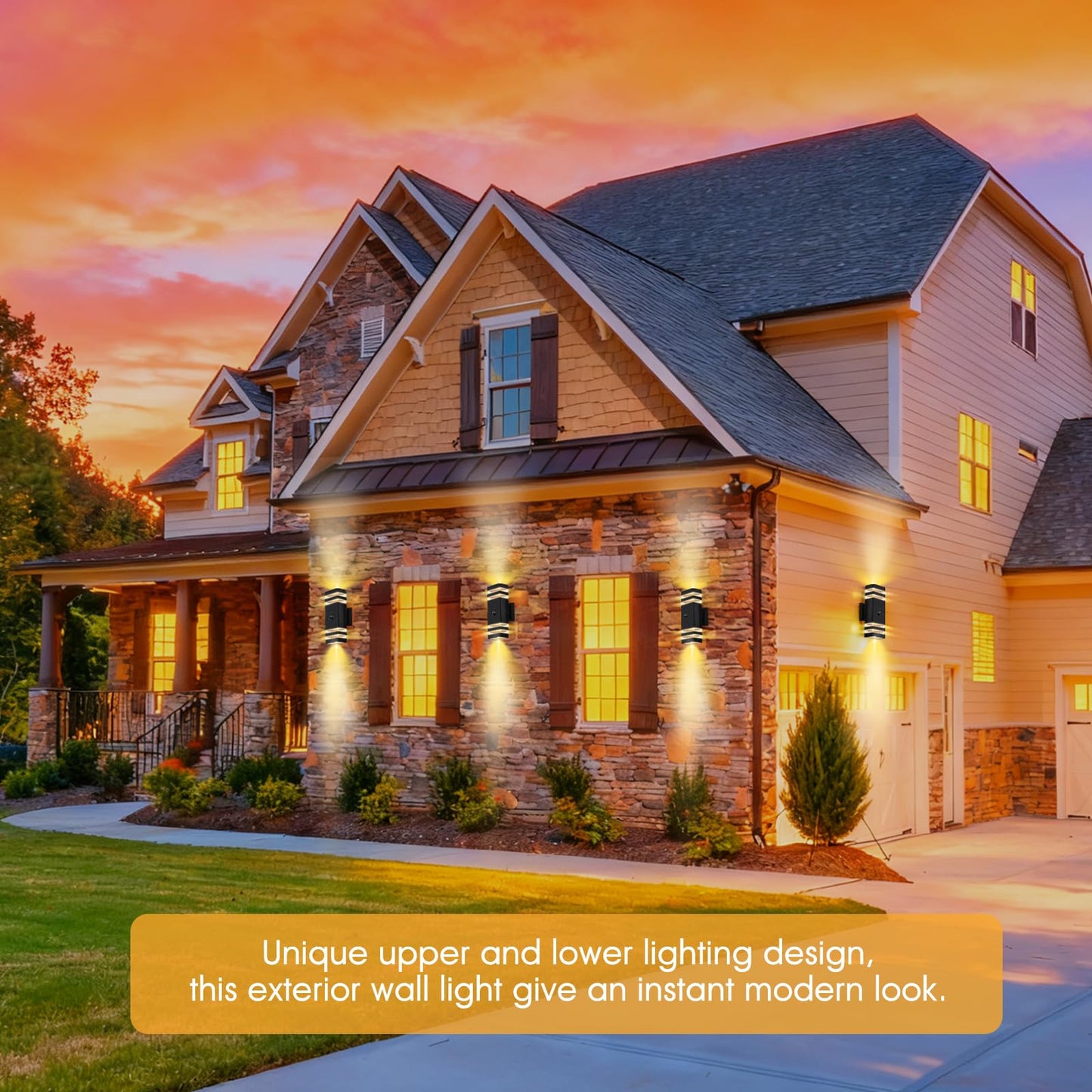 2-Pack Smart Motion Sensor Outdoor Wall Light | Dusk-to-Dawn & 3 Modes | Weatherproof IP65 with Pre-Installed GU10 Bulbs