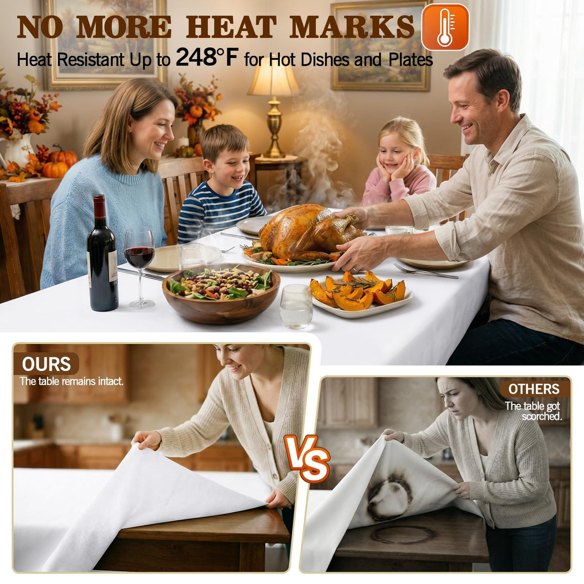 Heavy Duty Table Protector Pad with Flannel Backing for Dining Room, Waterproof Vinyl Tablecloth Easy to Clean & Trim, Scratch & Heat Resistant Table Cover, Reusable Pad 108" x 54" Rectangular