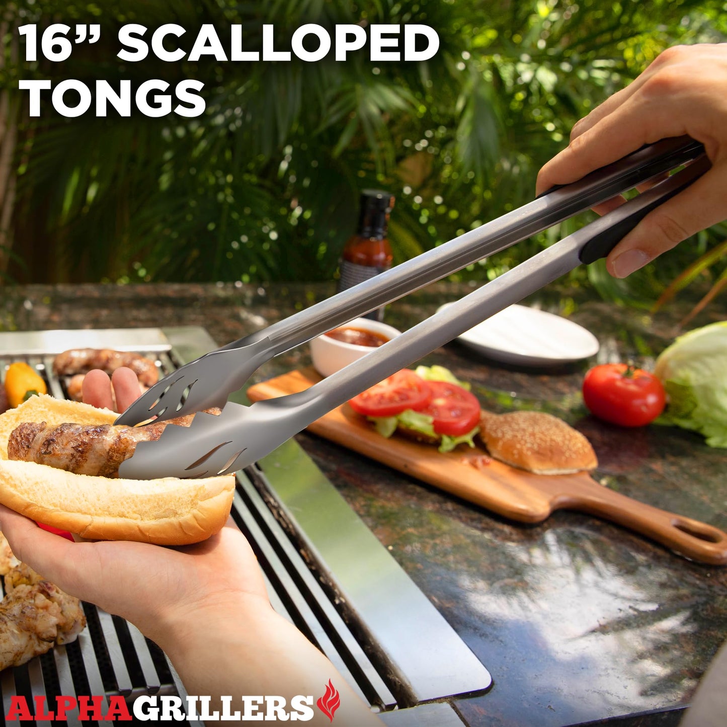 Alpha Grillers Grilling Accessories - BBQ Accessories Grill Gifts for Men Dad Him Husband Son Boyfriend Birthday - Barbecue Grilling Tools Utensils Set with Spatula, Fork, Brush, Tongs Kit