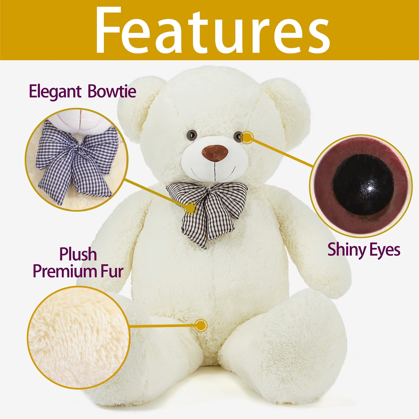 IKASA Giant Teddy Bear Stuffed Animal,Large Soft Toys Cute Plush Toy,Jumbo Big Oversized Fat Bears Animals Huge Life Size,Gifts for Kids Girls Boys Childrens (White, 47 inches)