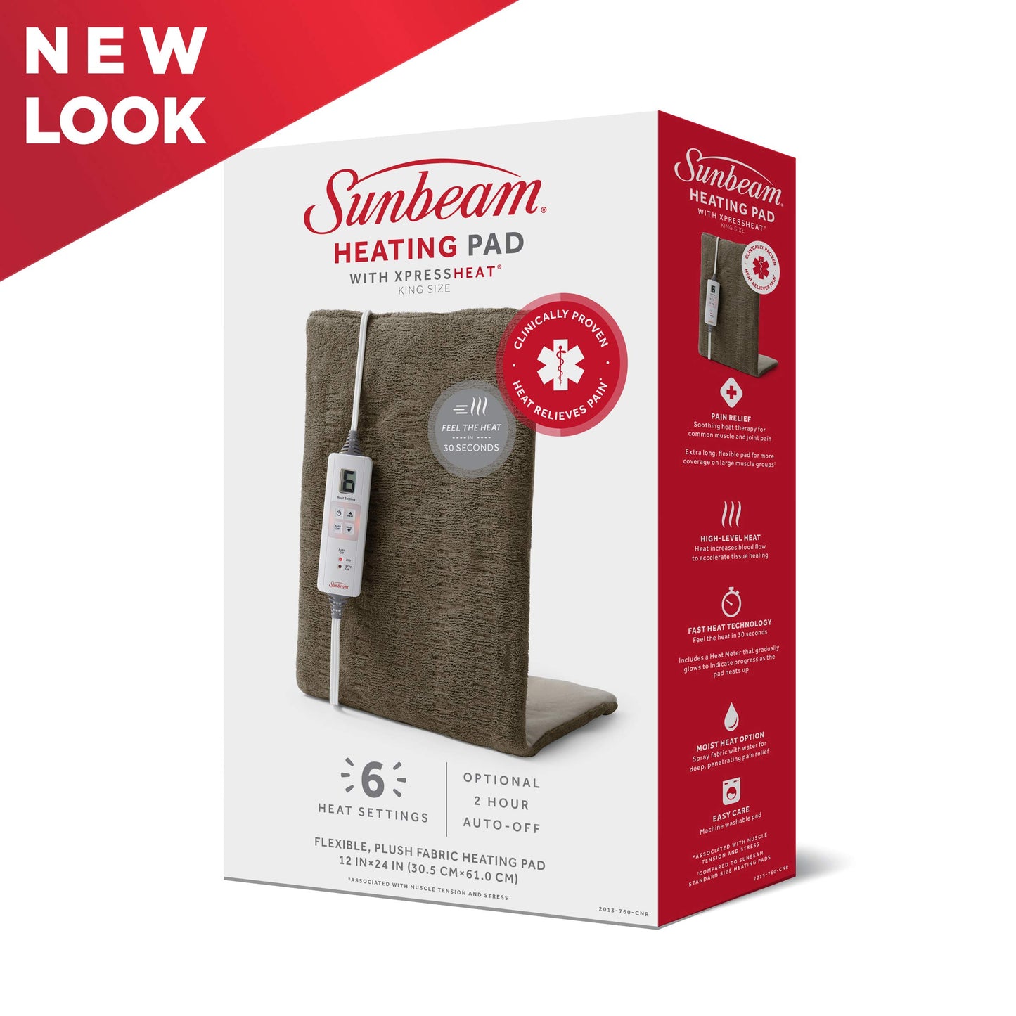 Sunbeam Premium Heating Pad with XpressHeat Technology - Electric Heating Pad for Neck, Shoulder and Back Pain, King Size, Brown
