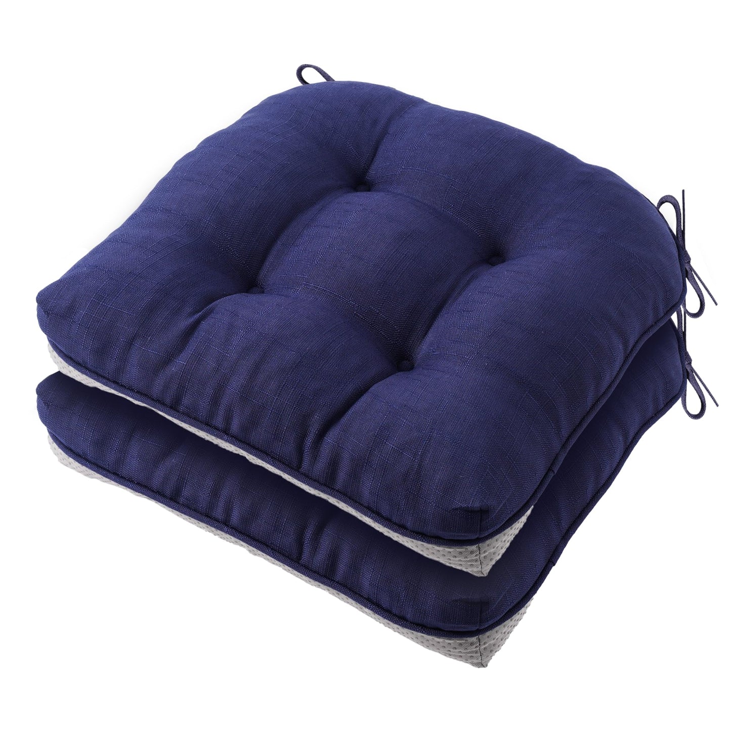 Battilo Chair Cushions Set of 2 for Reading Seats, Seat Cushions for Kitchen Dining Chairs with Non-Slip Backing, Indoor/Outdoor Waterproof Chair Seat Pads with Ties, 40cm x 40cm x 10cm, Navy