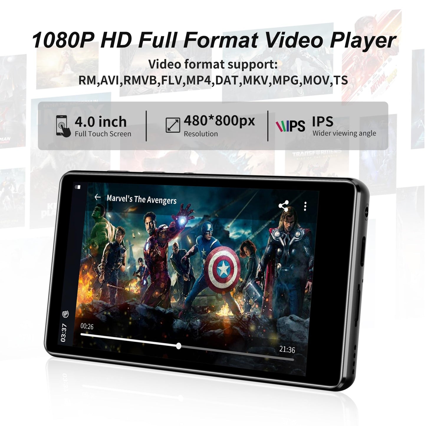 80GB MP3 Player with Bluetooth and WiFi, SWOFY M503Pro 4.0-inch Touchscreen MP3 MP4 Player with and Speaker, Spotify Music Player with Audible, Pandora, Amazon Player, MP4&MP3 Player up to 1TB