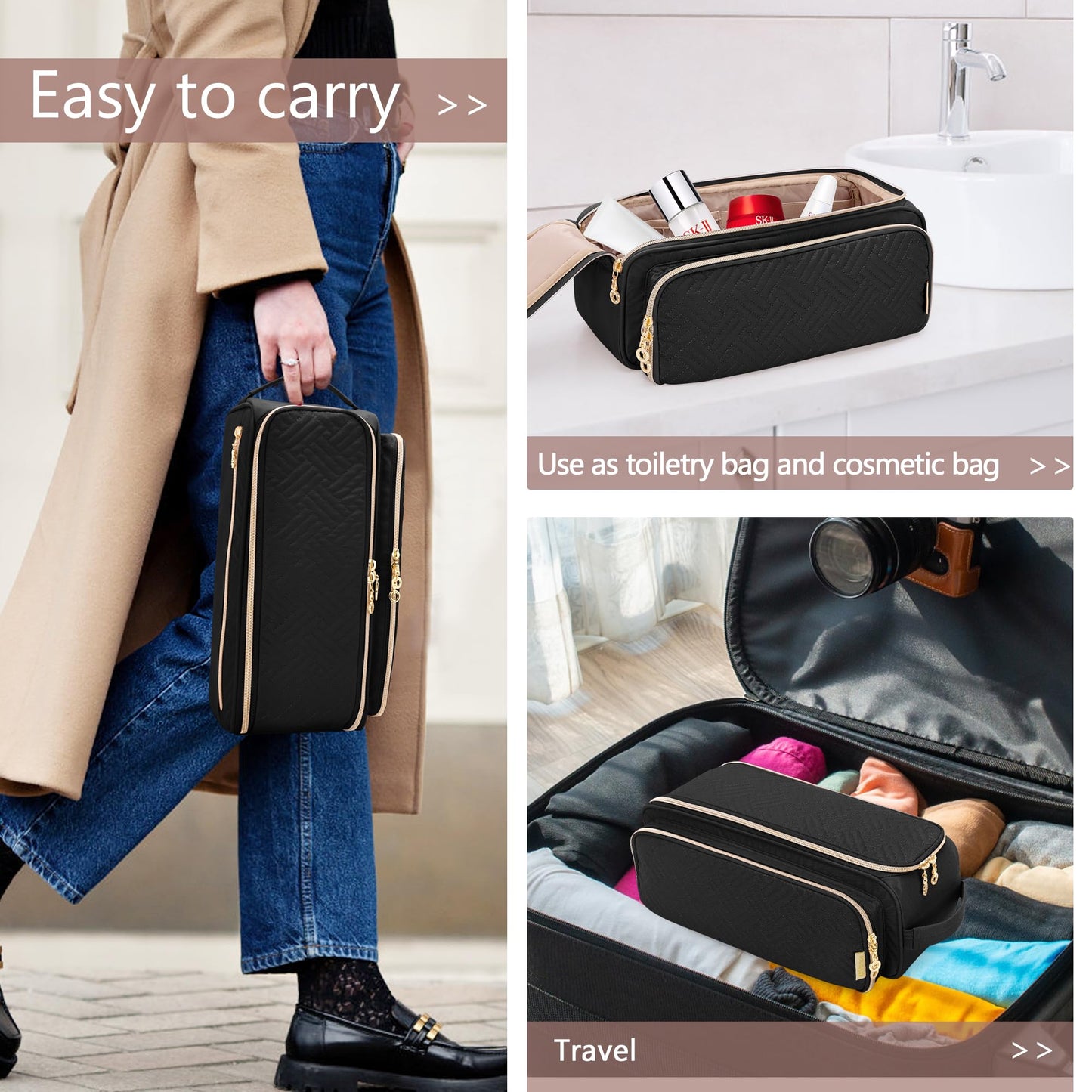 YARWO Upgraded Hair Tools Travel Bag with Heat Resistant Mat for Straightener, Curling/Flat Iron, Blow Out Brush/Curler, 2 in 1 Hot Hair Styling Tool Organizer with Pockets for Hair Accessories, Black