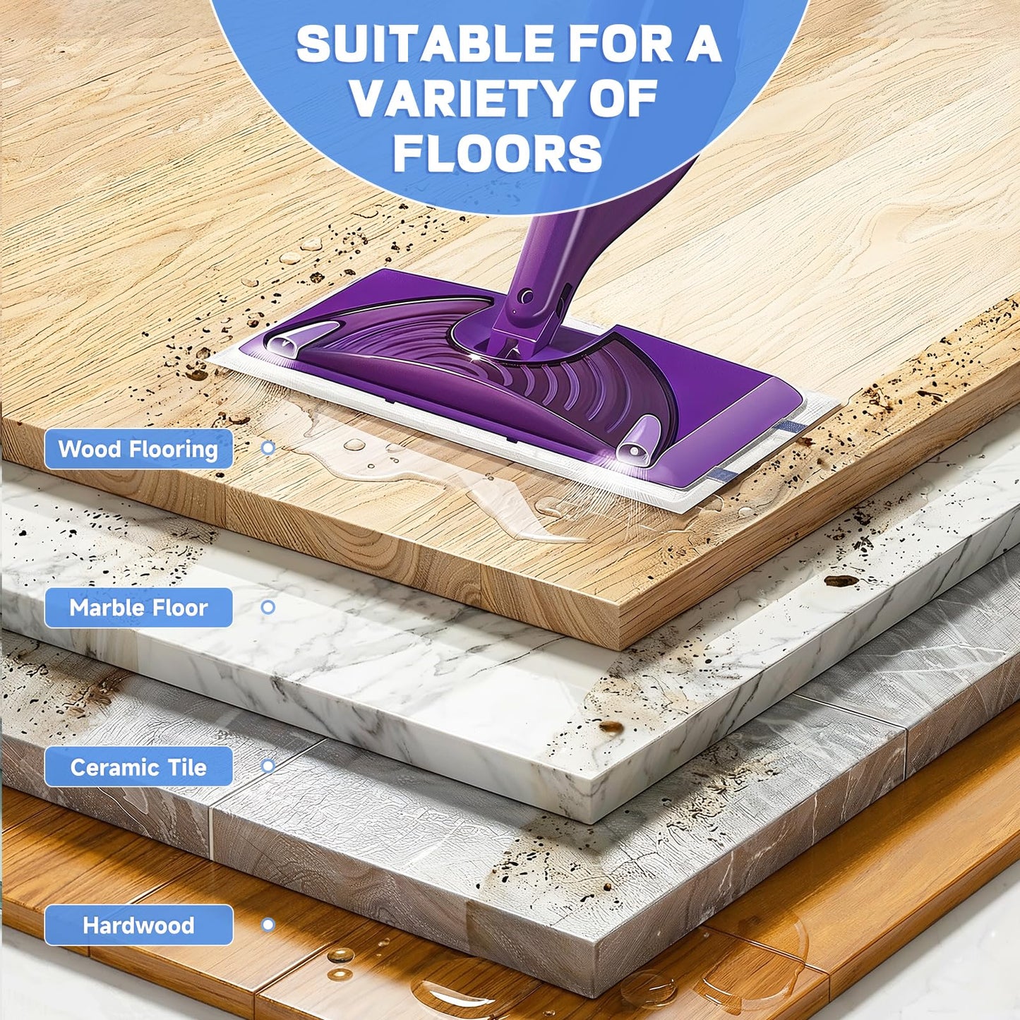 96 Pack Mop Pad Refills for Swiffer Wet Jet Mop Pads, Disposable Mopping Pads Refill for Multi Surface Floor Cleaning, 4-Layer Super Absorbent & Heavy Duty